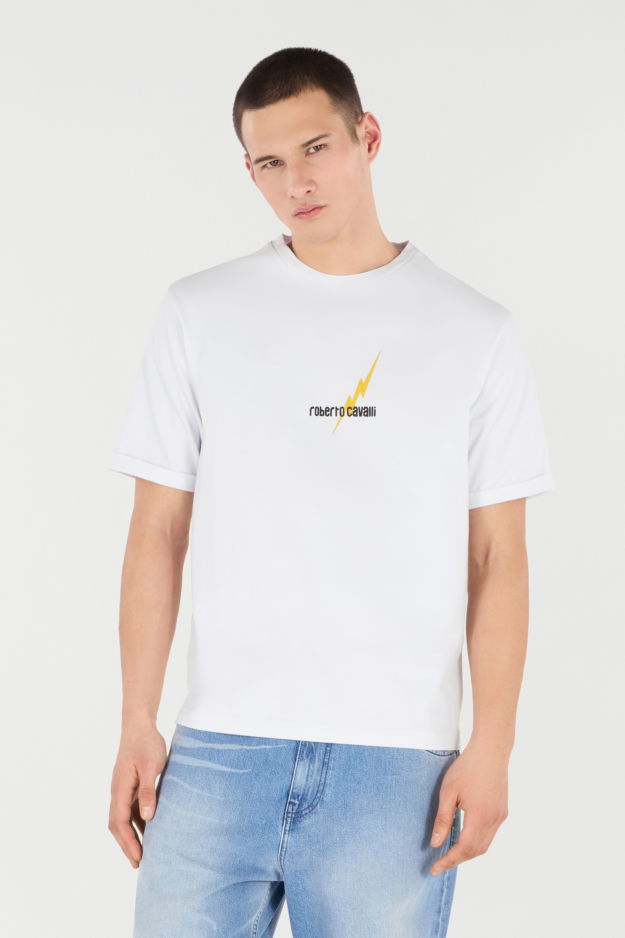 Shop Roberto Cavalli T-shirt With Print And Logo In White