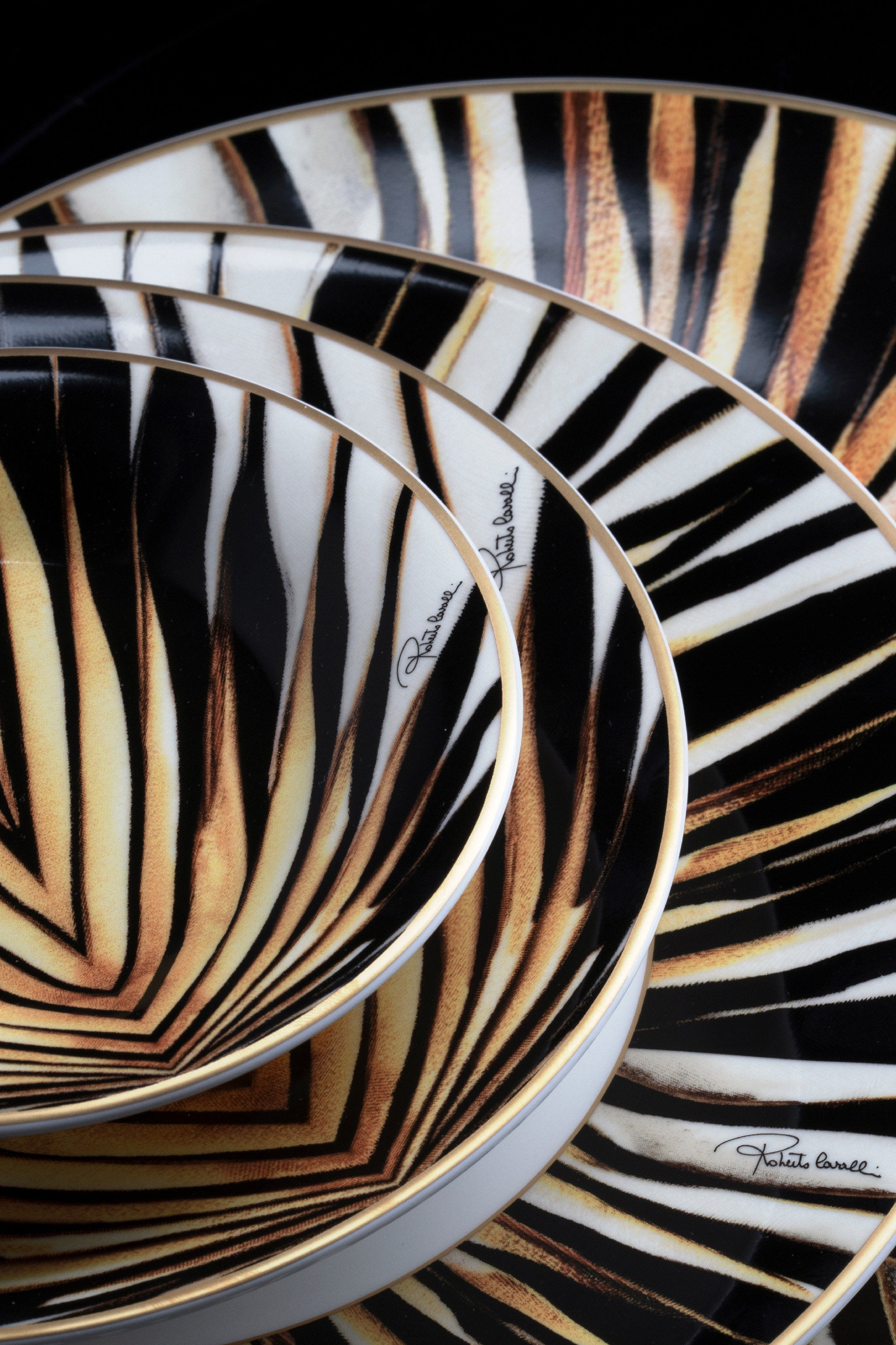 Roberto Cavalli Ray Of Gold 2 Fruit Plates In Gold