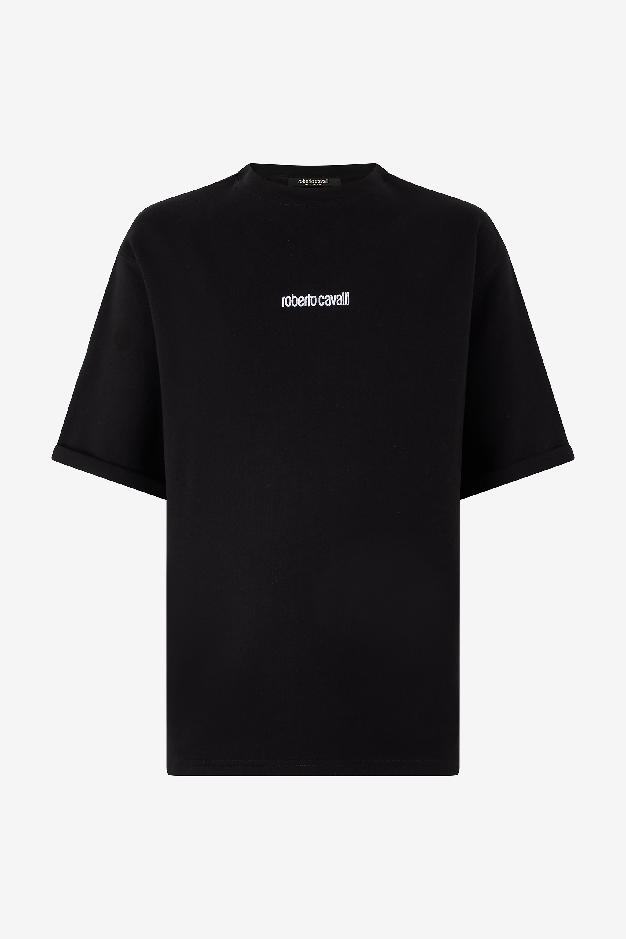 Roberto Cavalli Men's Black T-Shirt With Embroidered Logo - T-Shirts And Polos