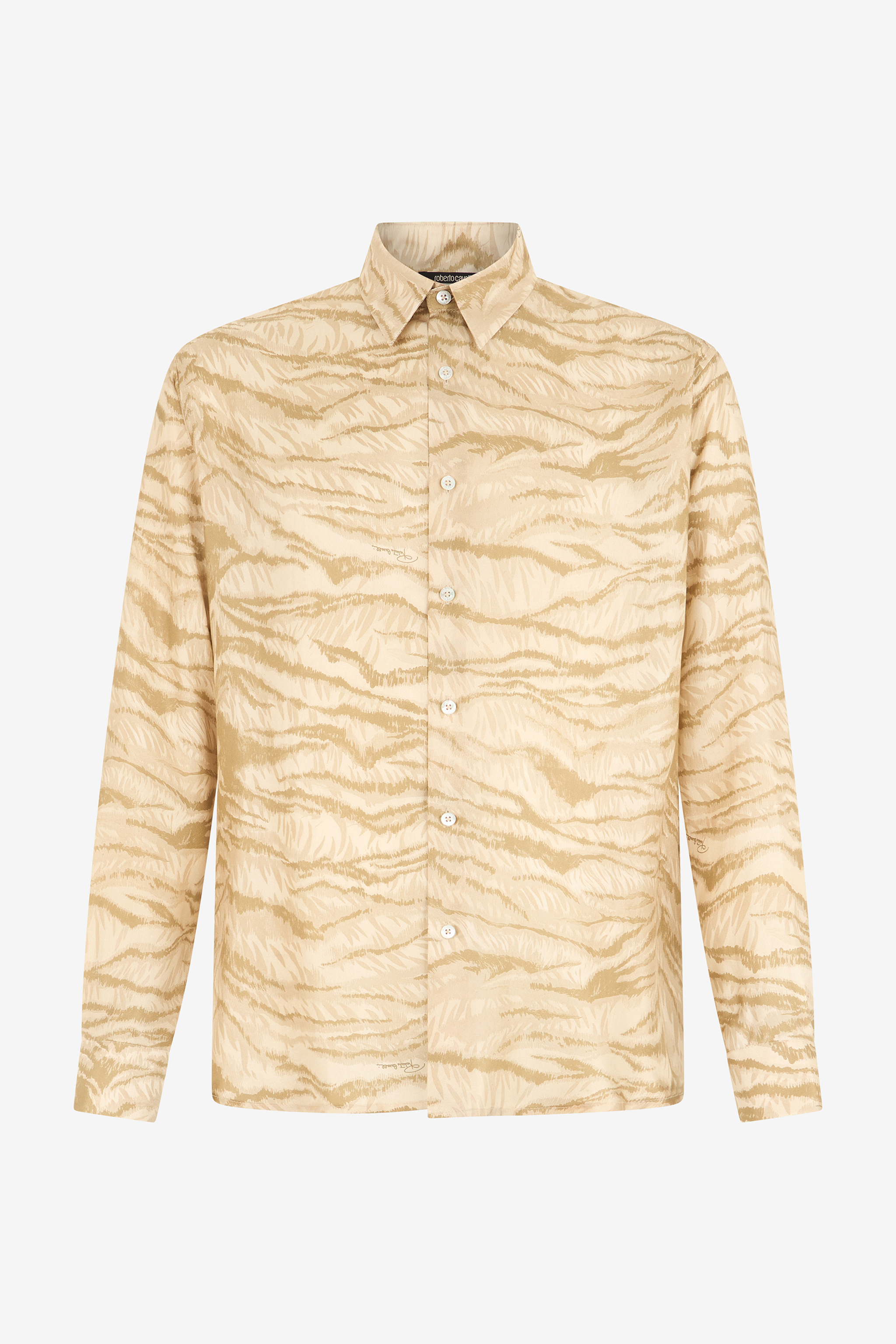 Roberto Cavalli Men's Beige Tiger Skin Print Shirt - Man Ready To Wear