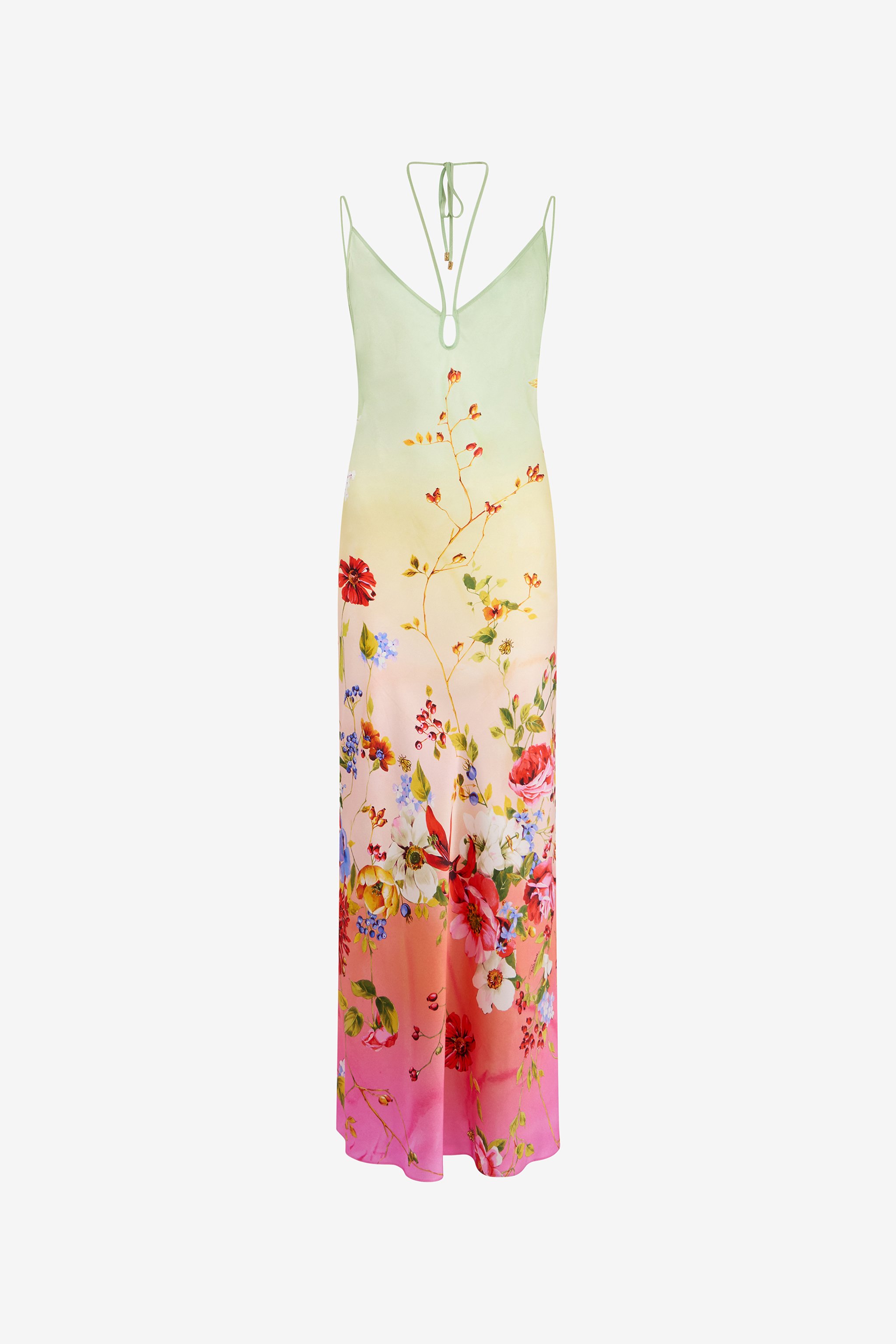 Maxi Dress with Miami Flowers Print in GREEN/FUCHSIA for Women