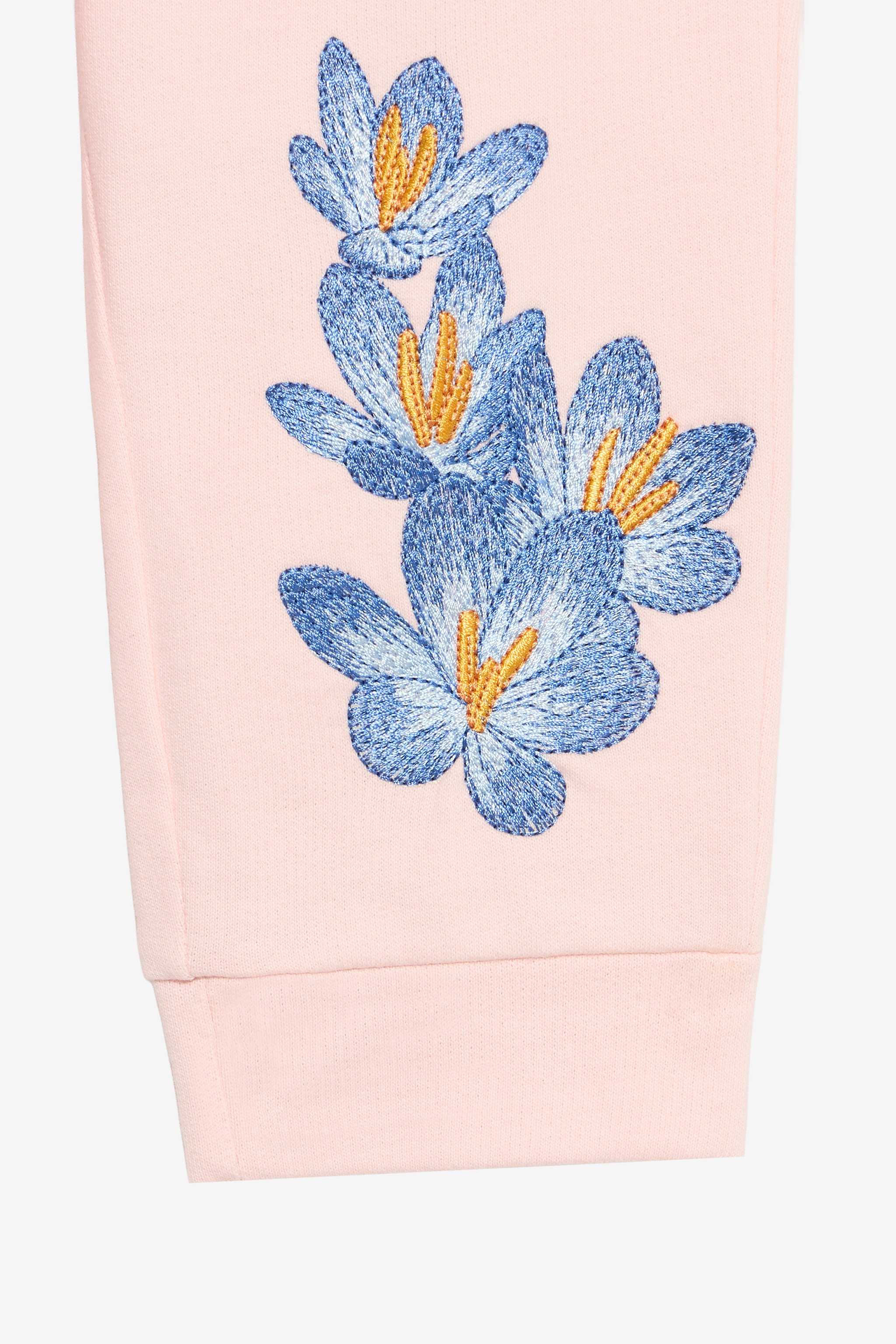 Baby Pink Track Pants with Floral Embroidery