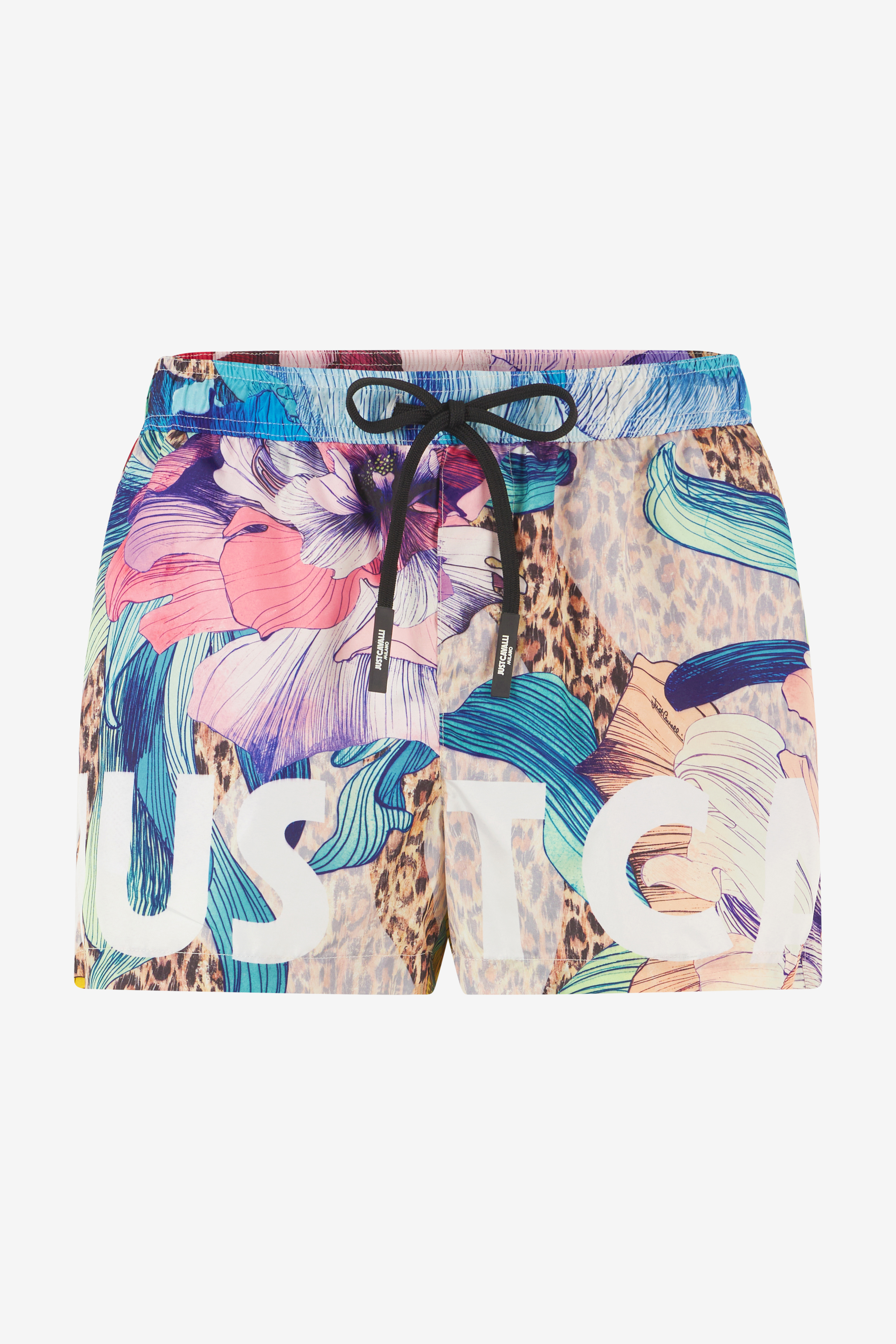 Swim Shorts With Floral And Jaguar Skin Print