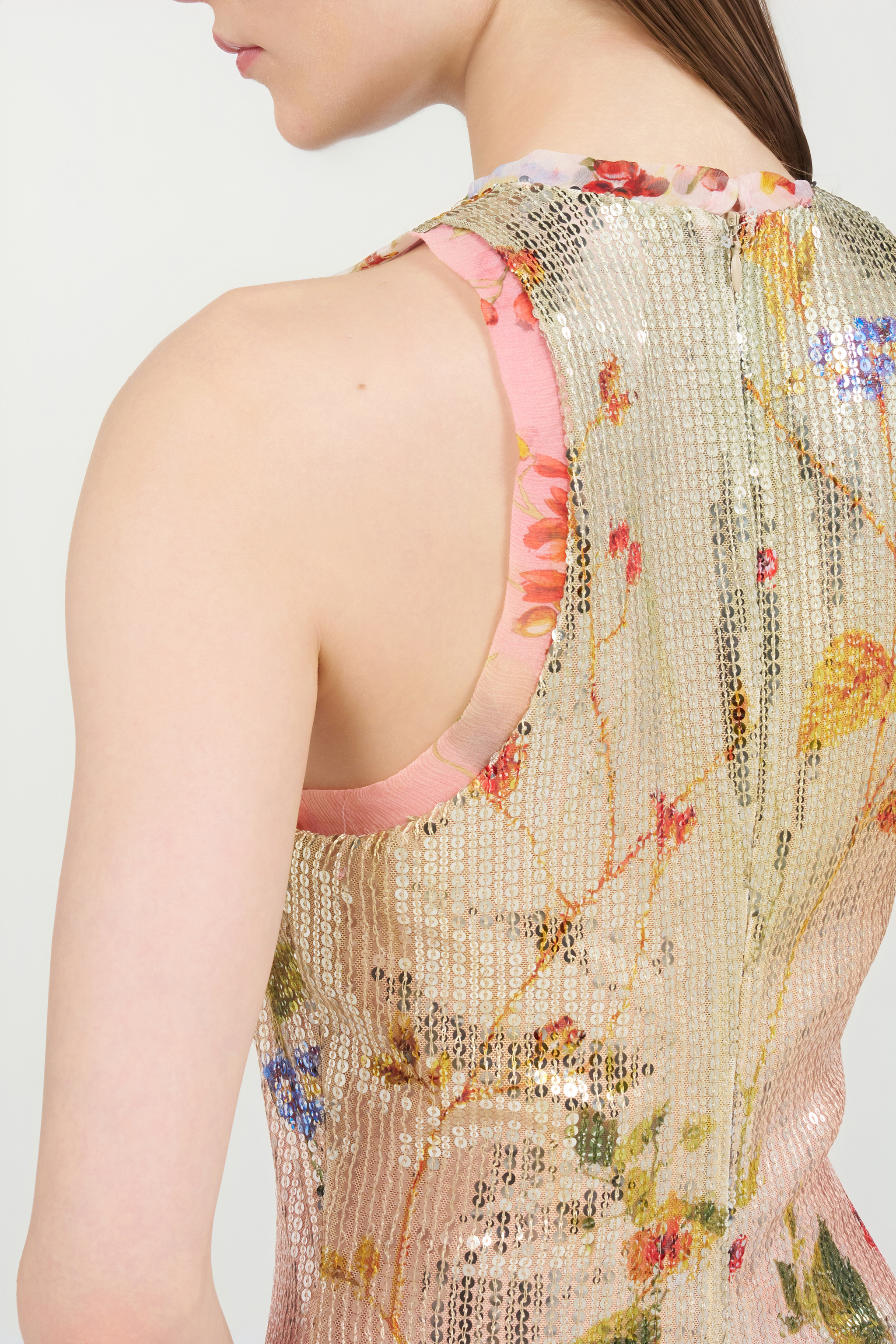 Roberto Cavalli Miami Flowers Print Sequined Mini Dress In Neutral