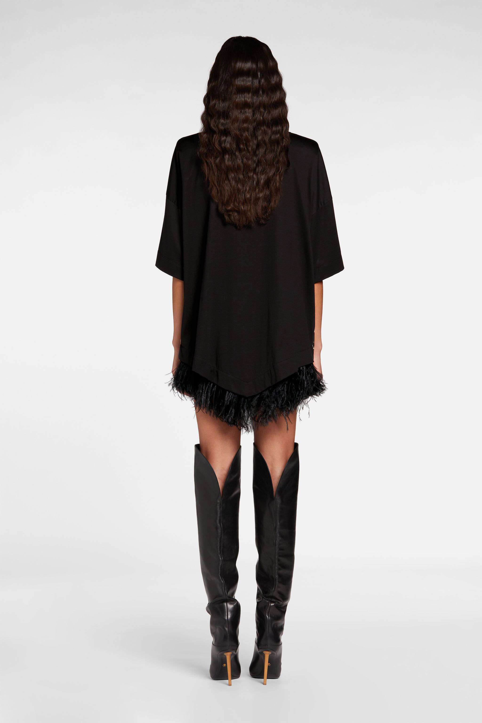 ROBERTO CAVALLI MINIKLEID MIT QUEEN OF SICILY PRINT UND FEDERBESATZ 