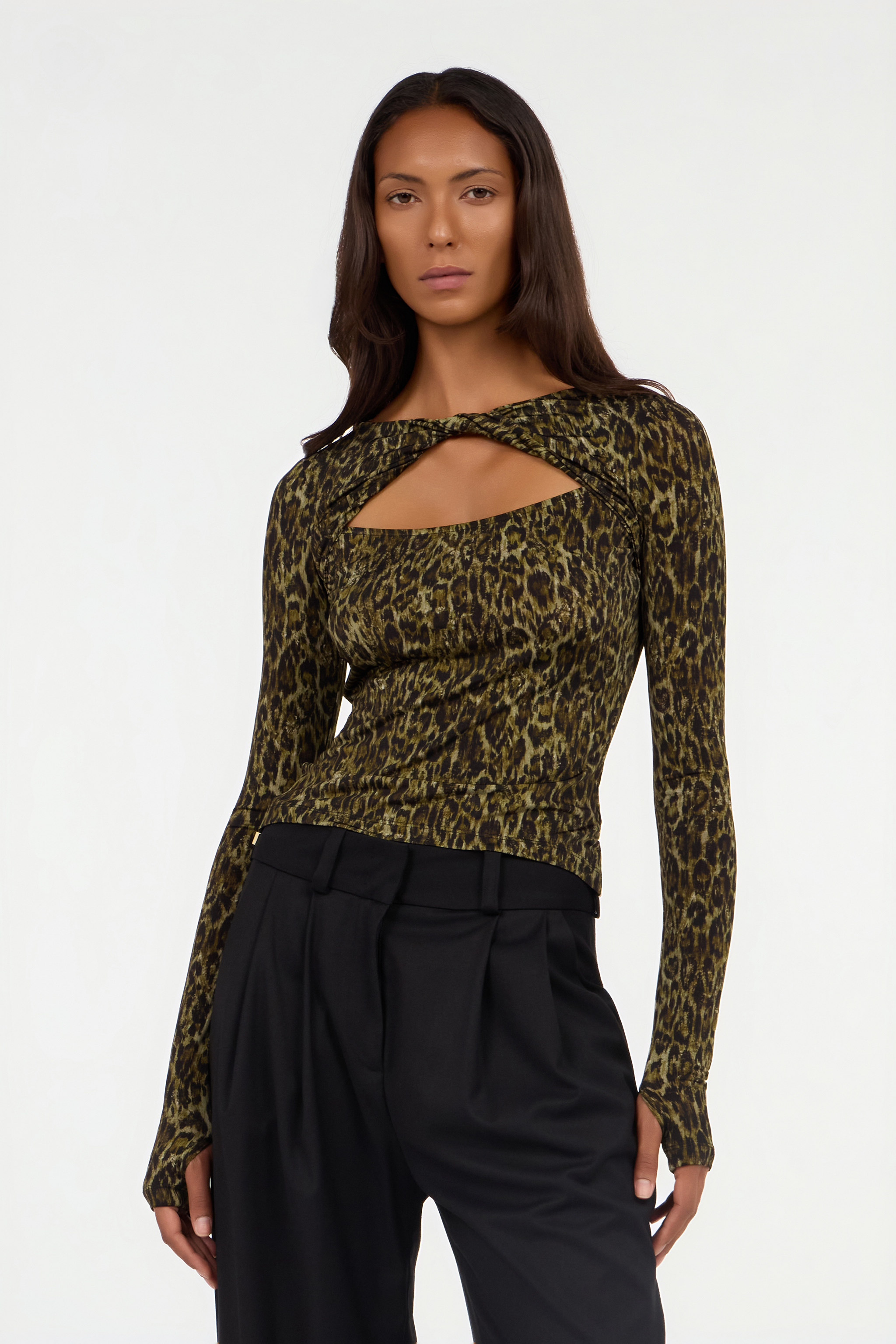 Roberto Cavalli Leopard Skin Print Top With Cut-out In Green