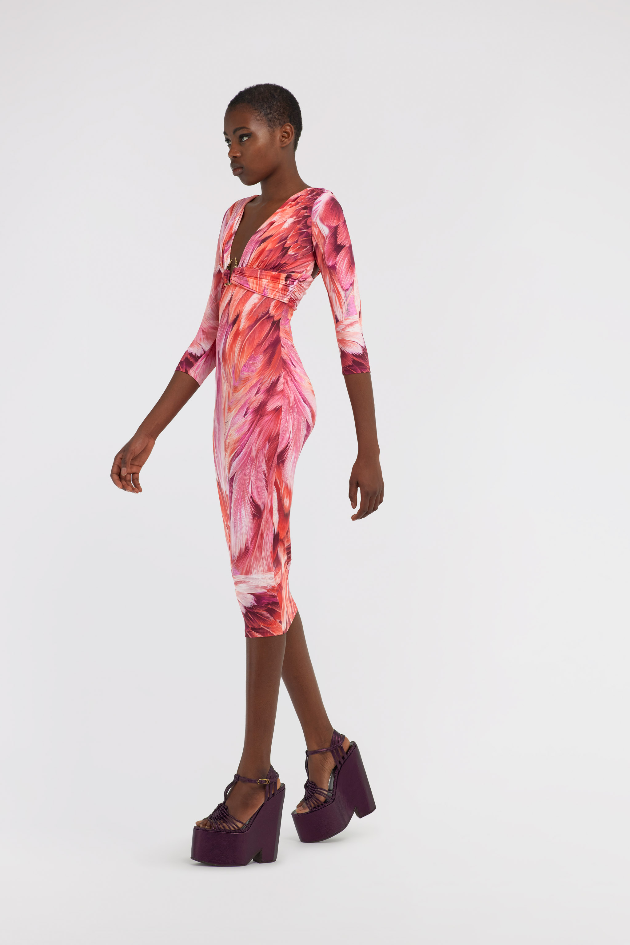 ROBERTO CAVALLI DRESS PLUMAGE PRINT