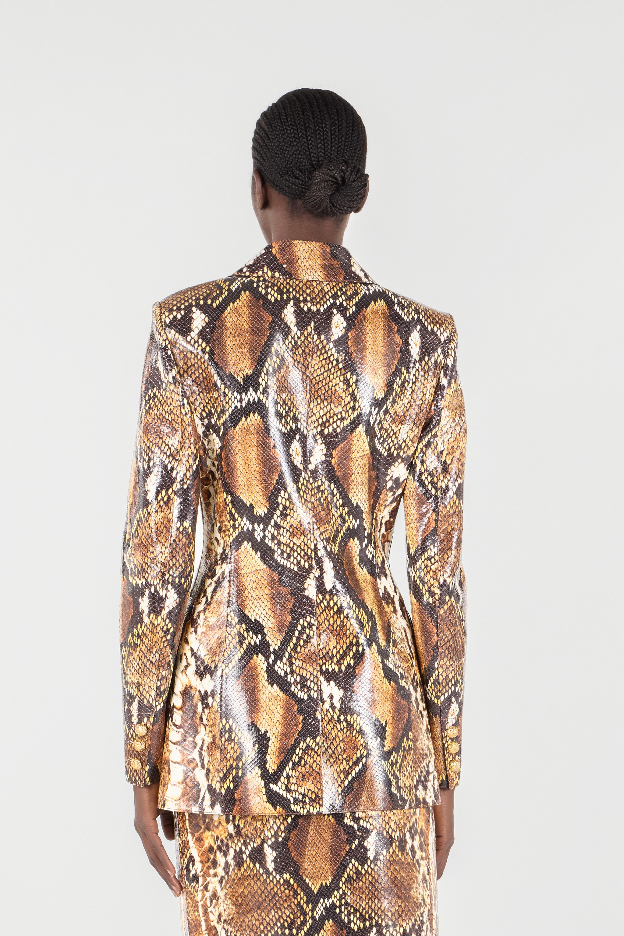 Roberto Cavalli Snakeskin-effect Leather Jacket In Brown