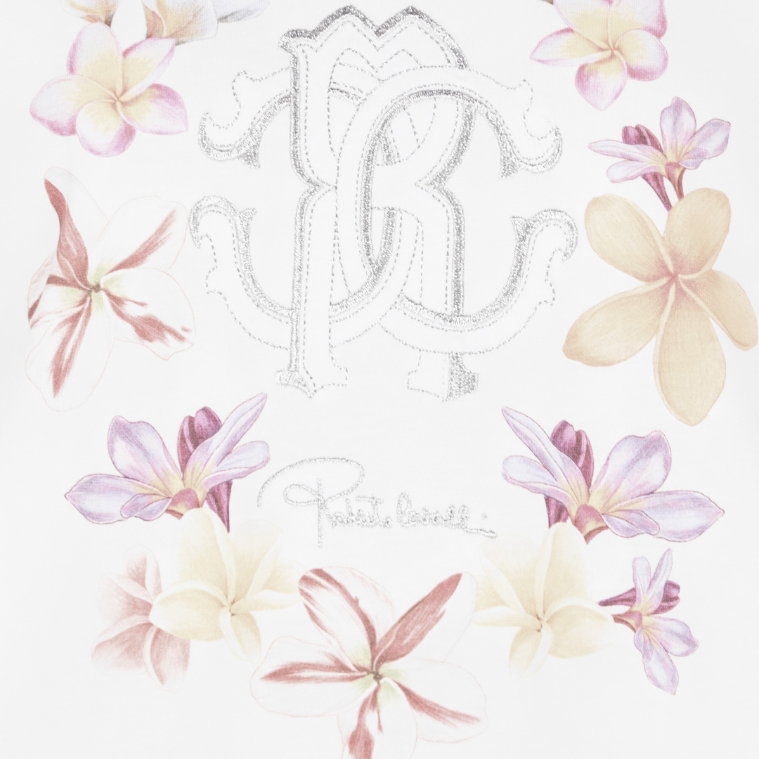 ROBERTO CAVALLI T-SHIRT MIT BLUMEN UND MONOGRAMM RC