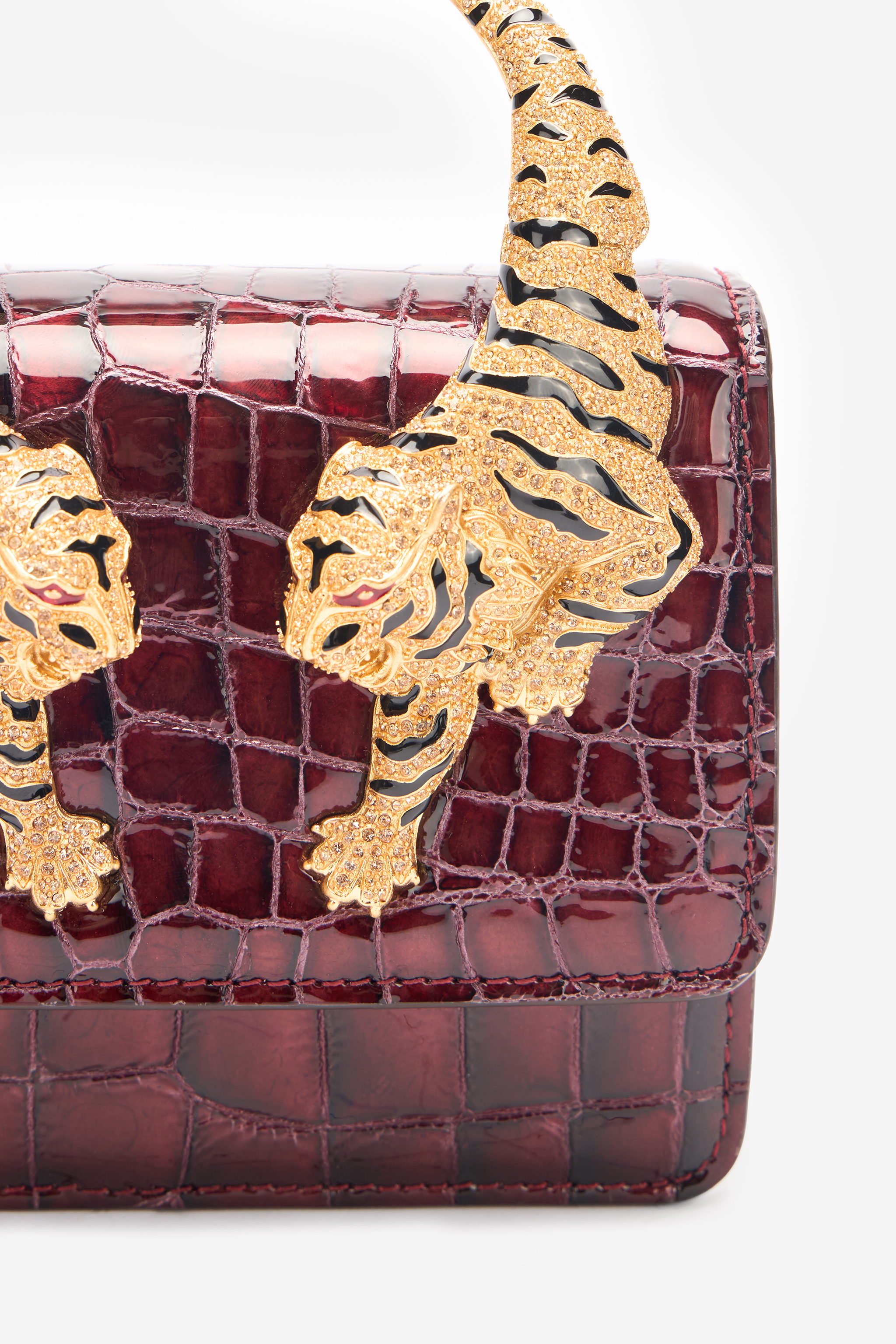 Roberto Cavalli Crocodile-print Roar Bag In Dark Red