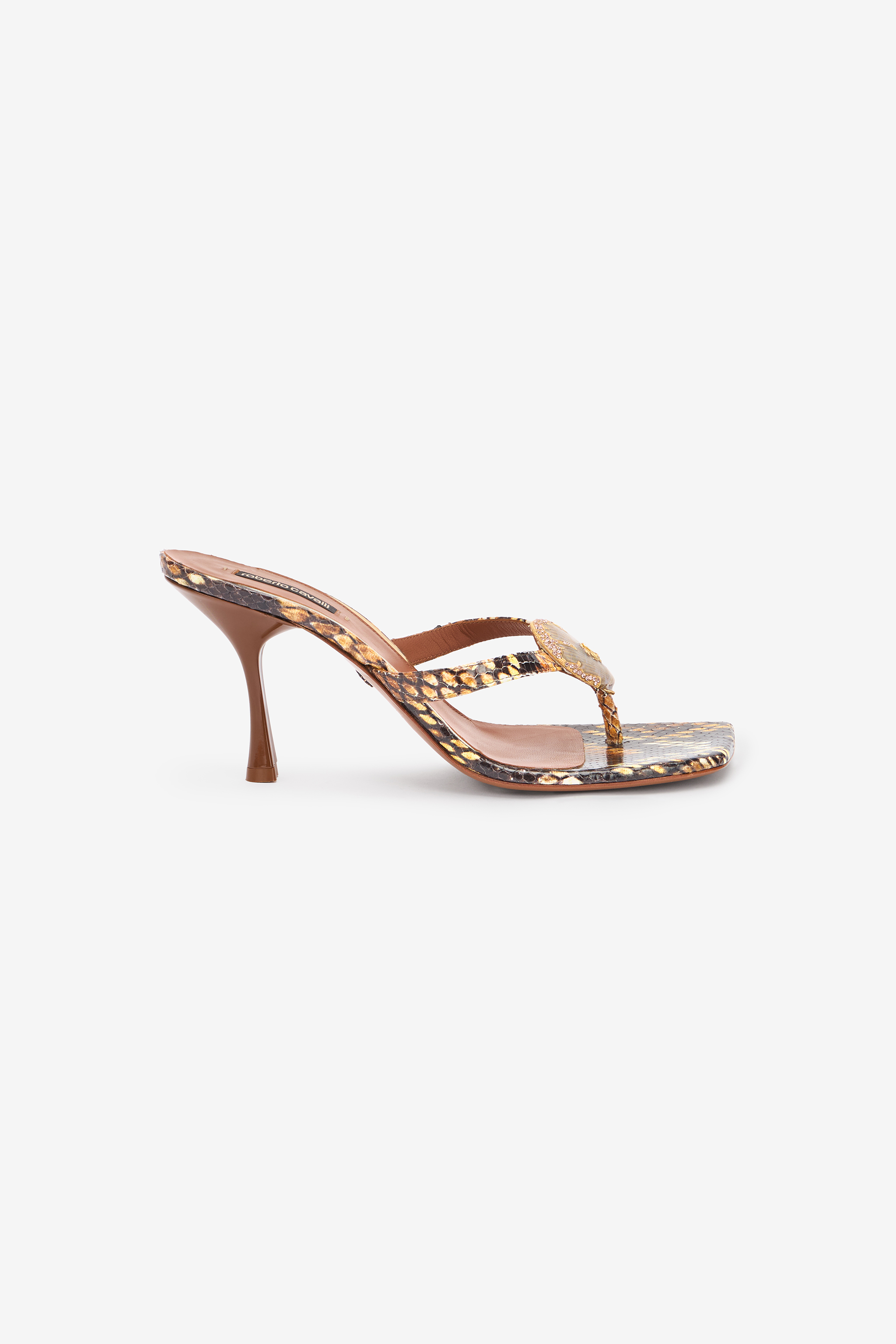  Roberto Cavalli Sandals With Python And Shell Print - Female Shoes Brown 38 