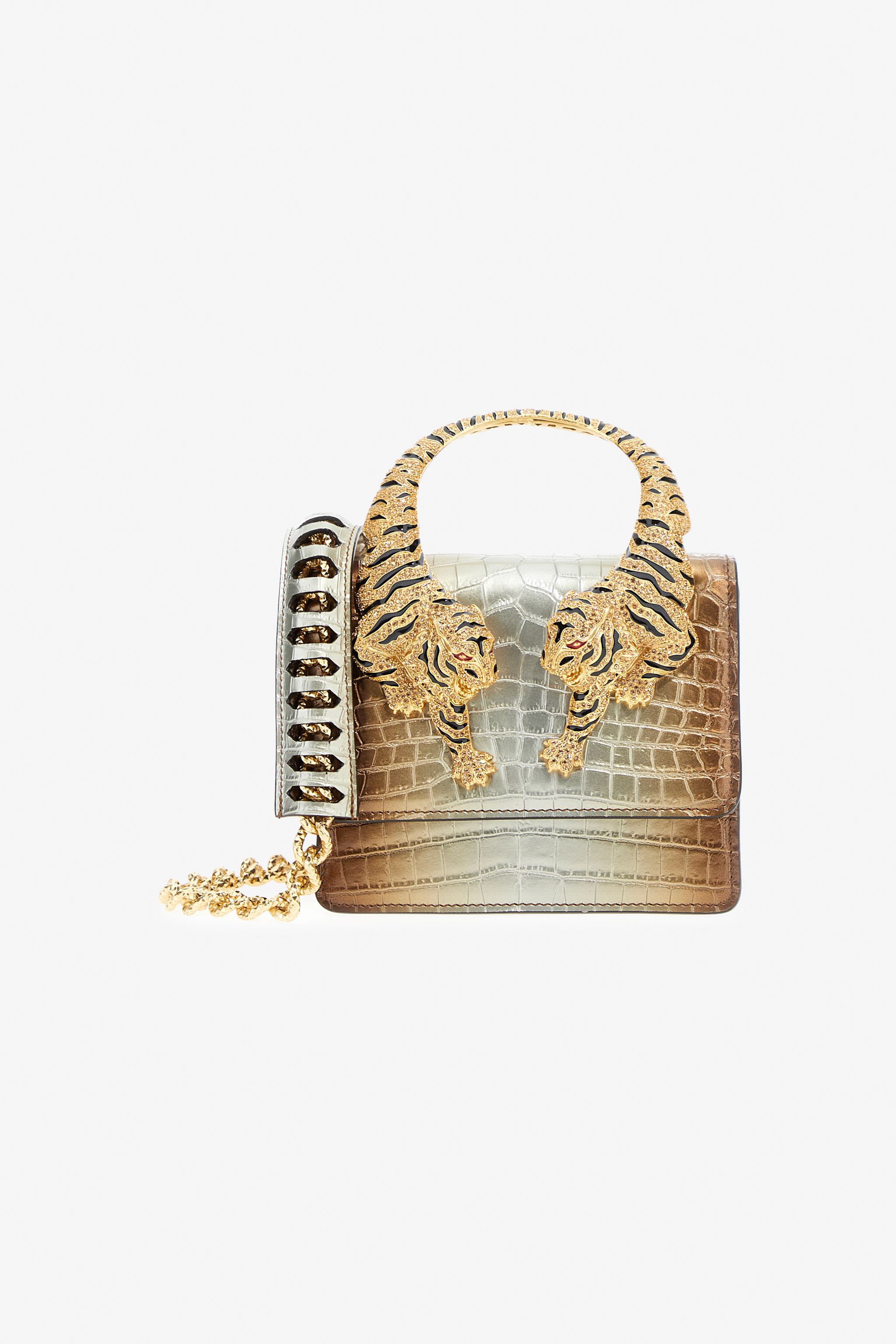 ROBERTO CAVALLI MEDIUM ROAR SHOULDER BAG WITH JEWEL TIGERS 