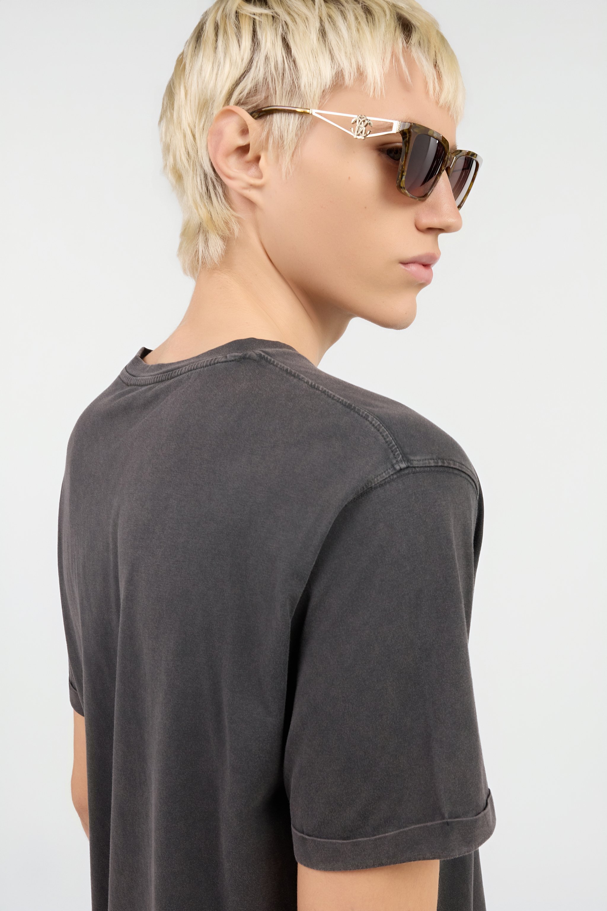 Grey T-Shirt With Snake Logo Print