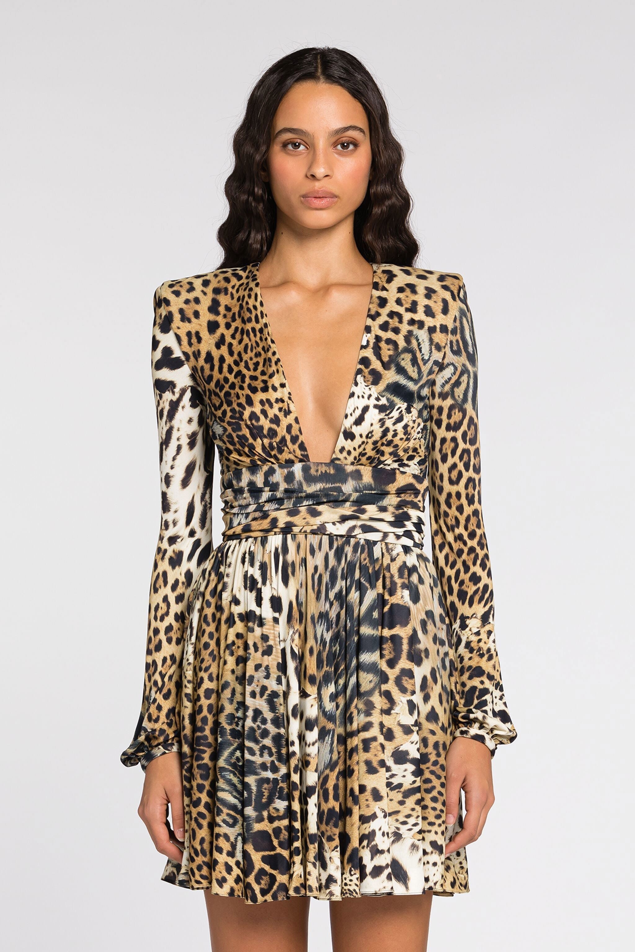 ROBERTO CAVALLI PLISSIERTES MINIKLEID MIT JAGUAR-PRINT