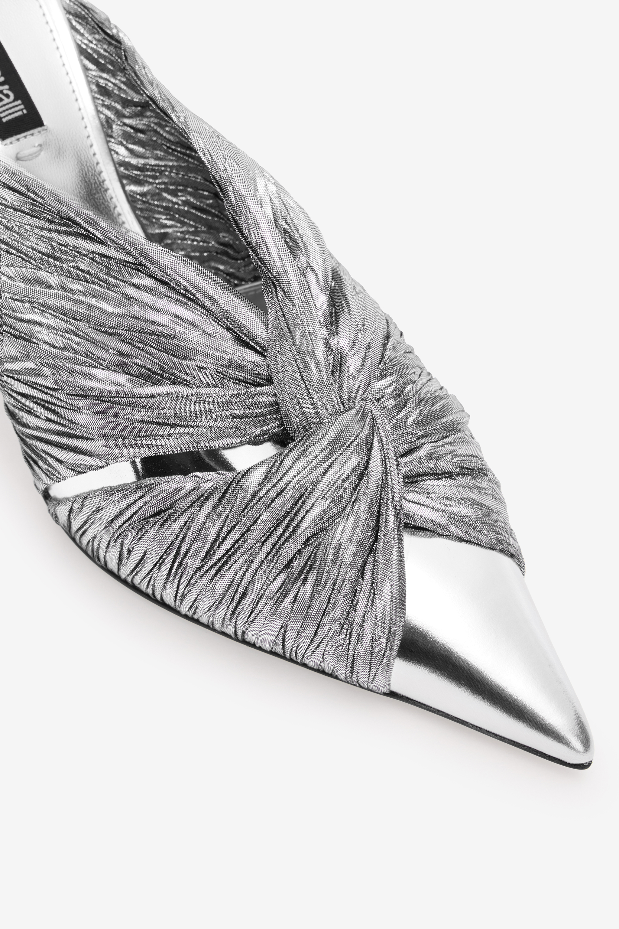Roberto Cavalli Mules With Knotted Detail In Argento/palladio