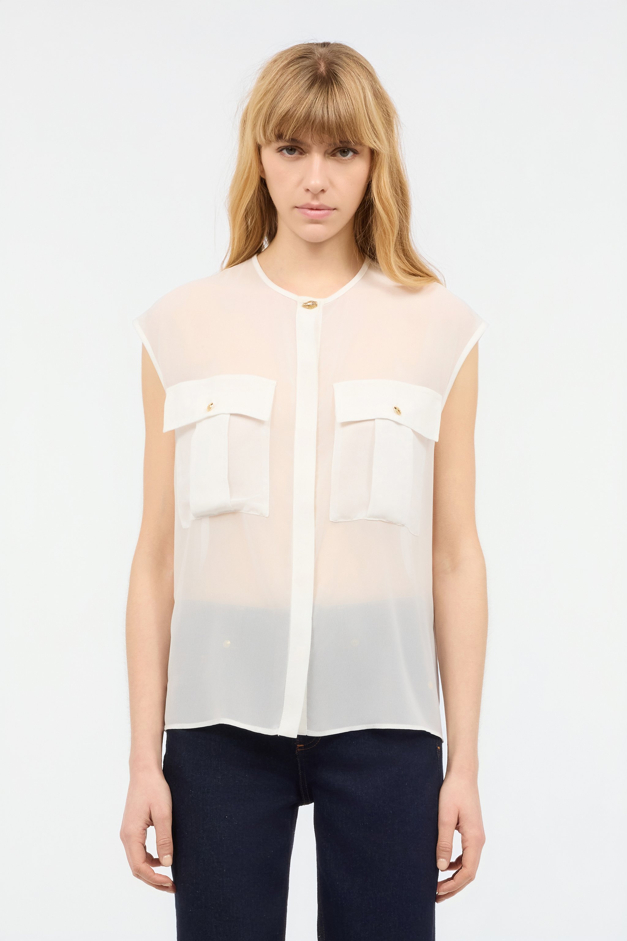 Roberto Cavalli See-through Sleeveless Top In White