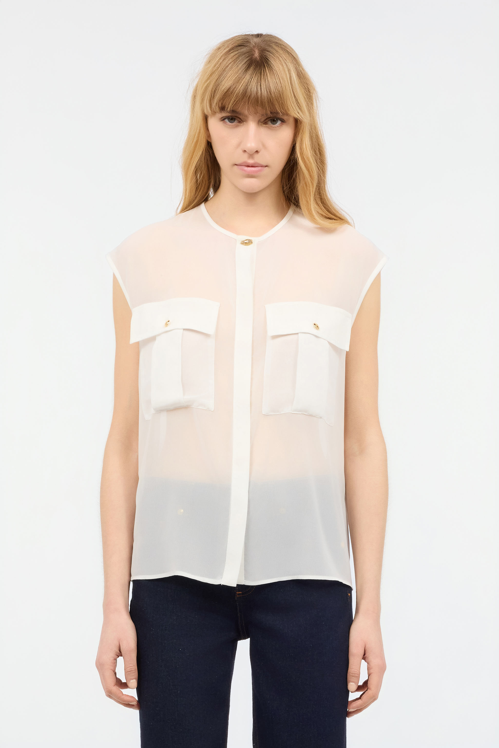 Roberto Cavalli Women's White See-Through Sleeveless Top - Ready To Wear