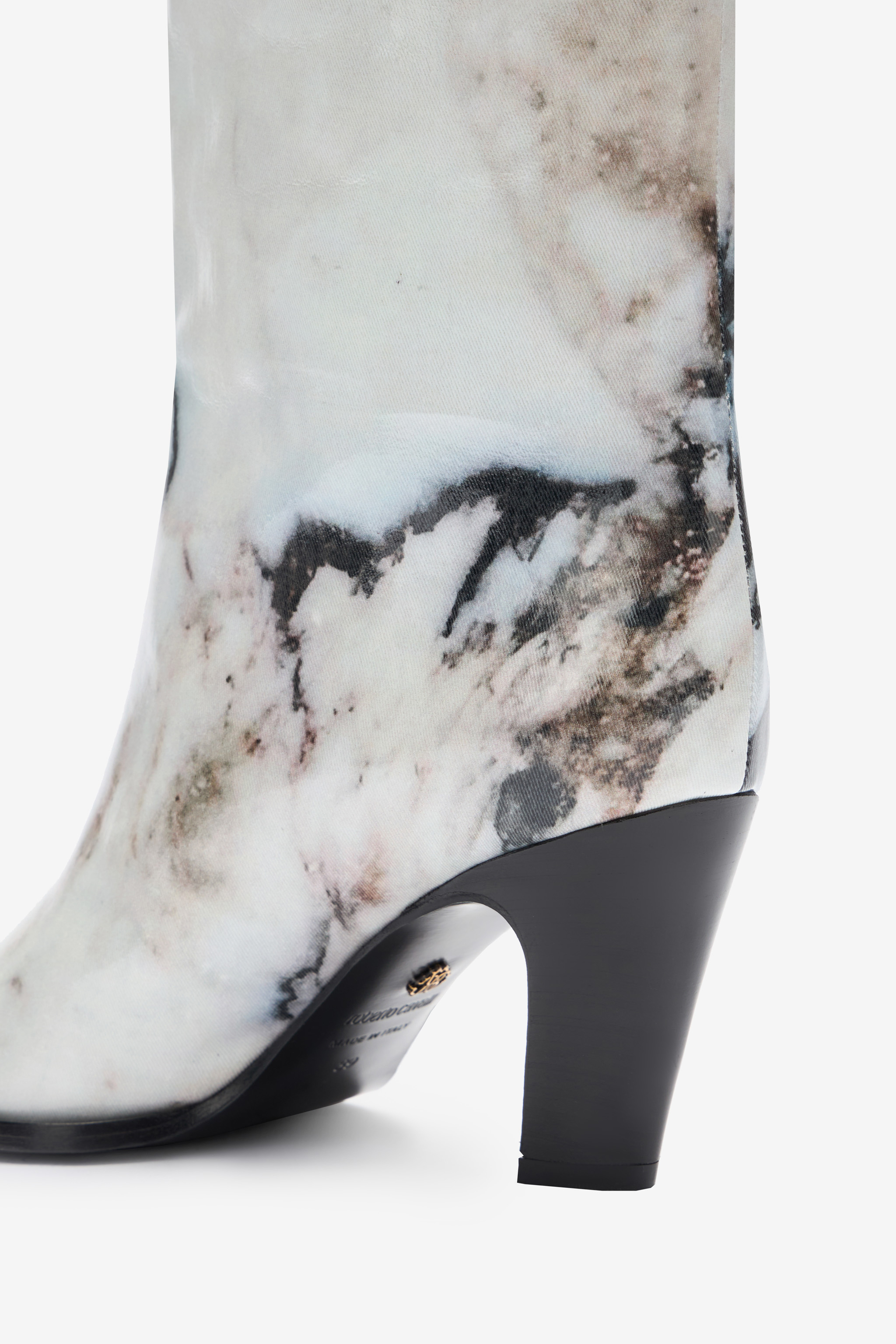 Roberto Cavalli Knee-high Boots With Marble Print In Black/white
