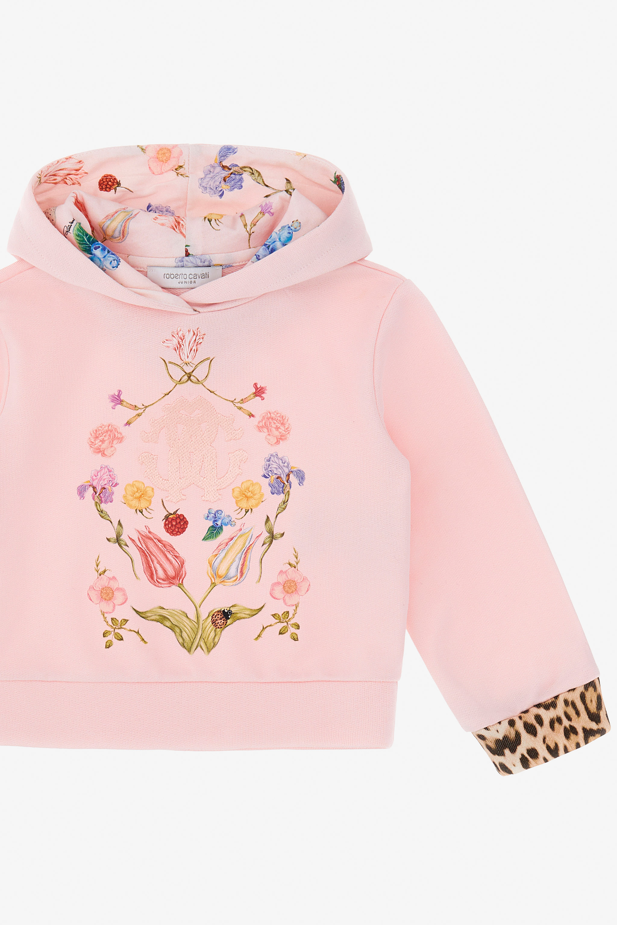  Roberto Cavalli Sweatshirt With Flowers, Fruits And Jaguar Skin Print - Female Ready To Wear Pink 02a 