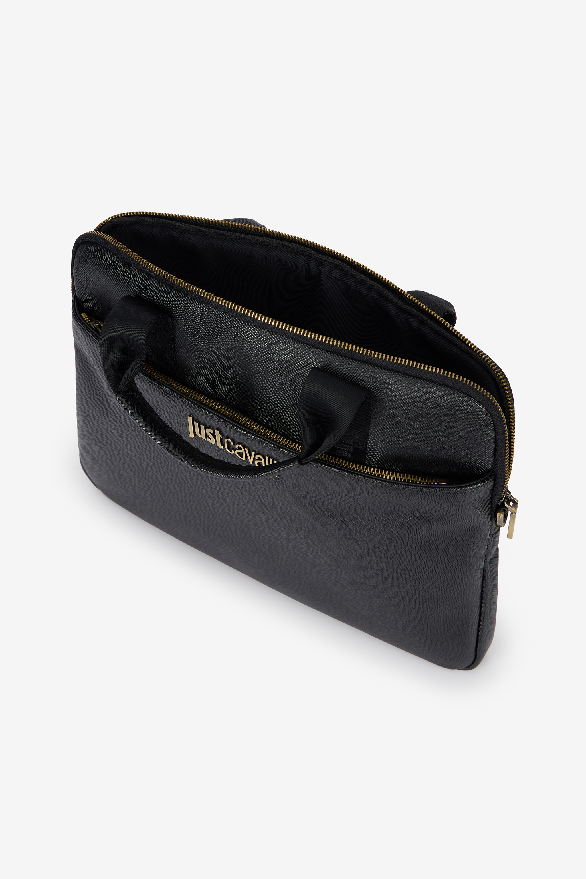 Just Cavalli Black Briefcase With Jacquard Strap