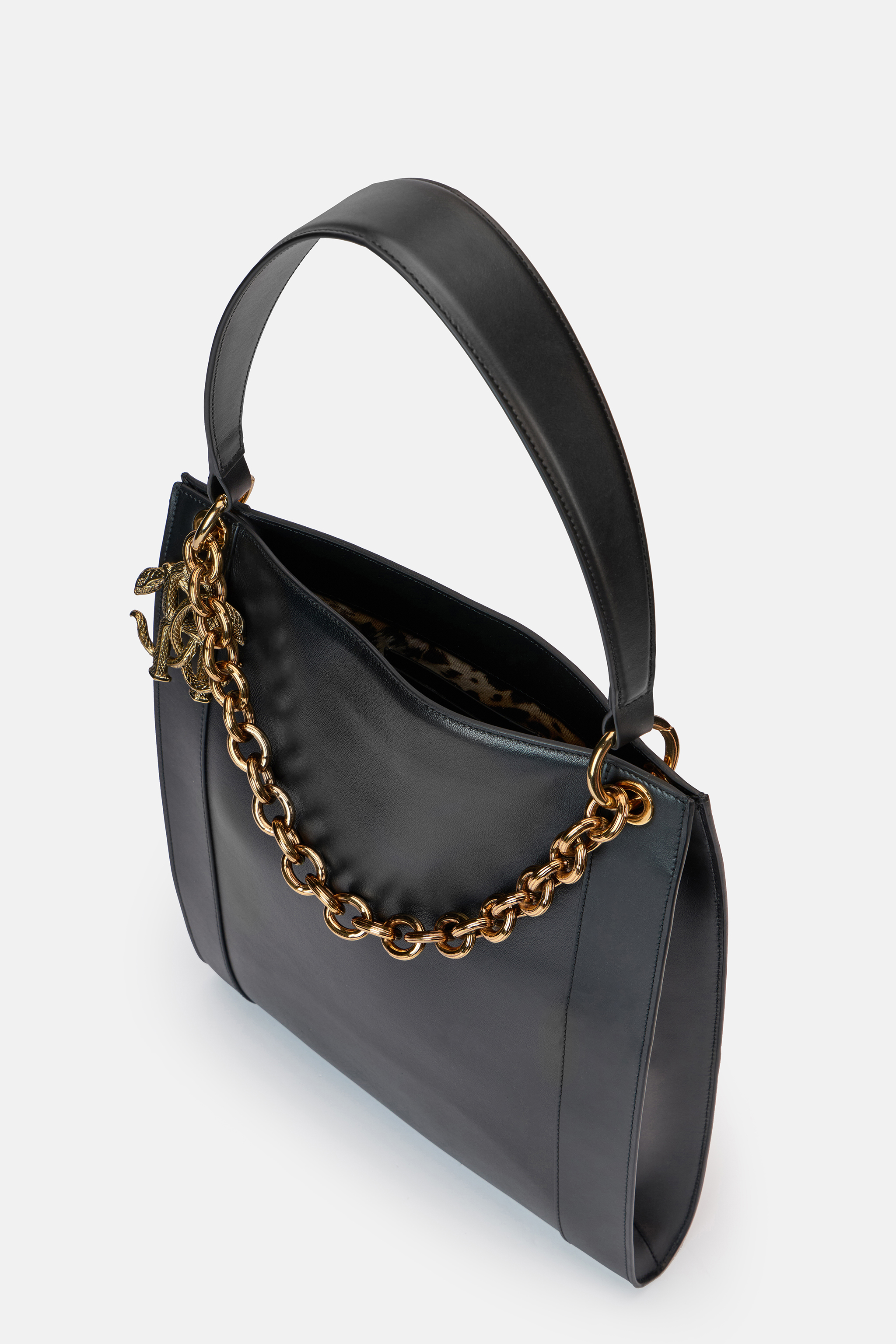 Roberto Cavalli Black Shopper Bag With Chain In Black