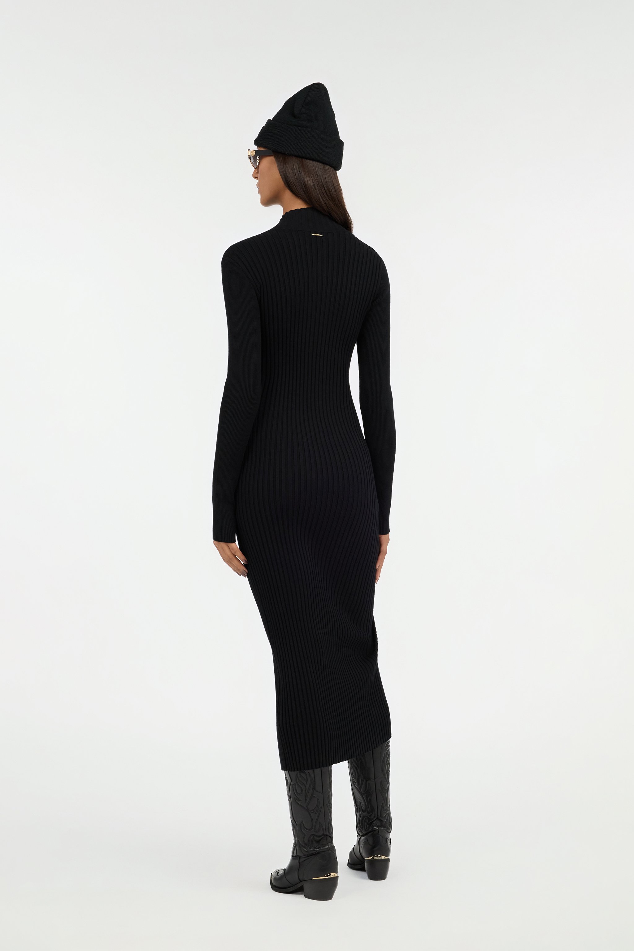 Roberto Cavalli Black Ribbed-knit Zip-front Midi Dress In Black