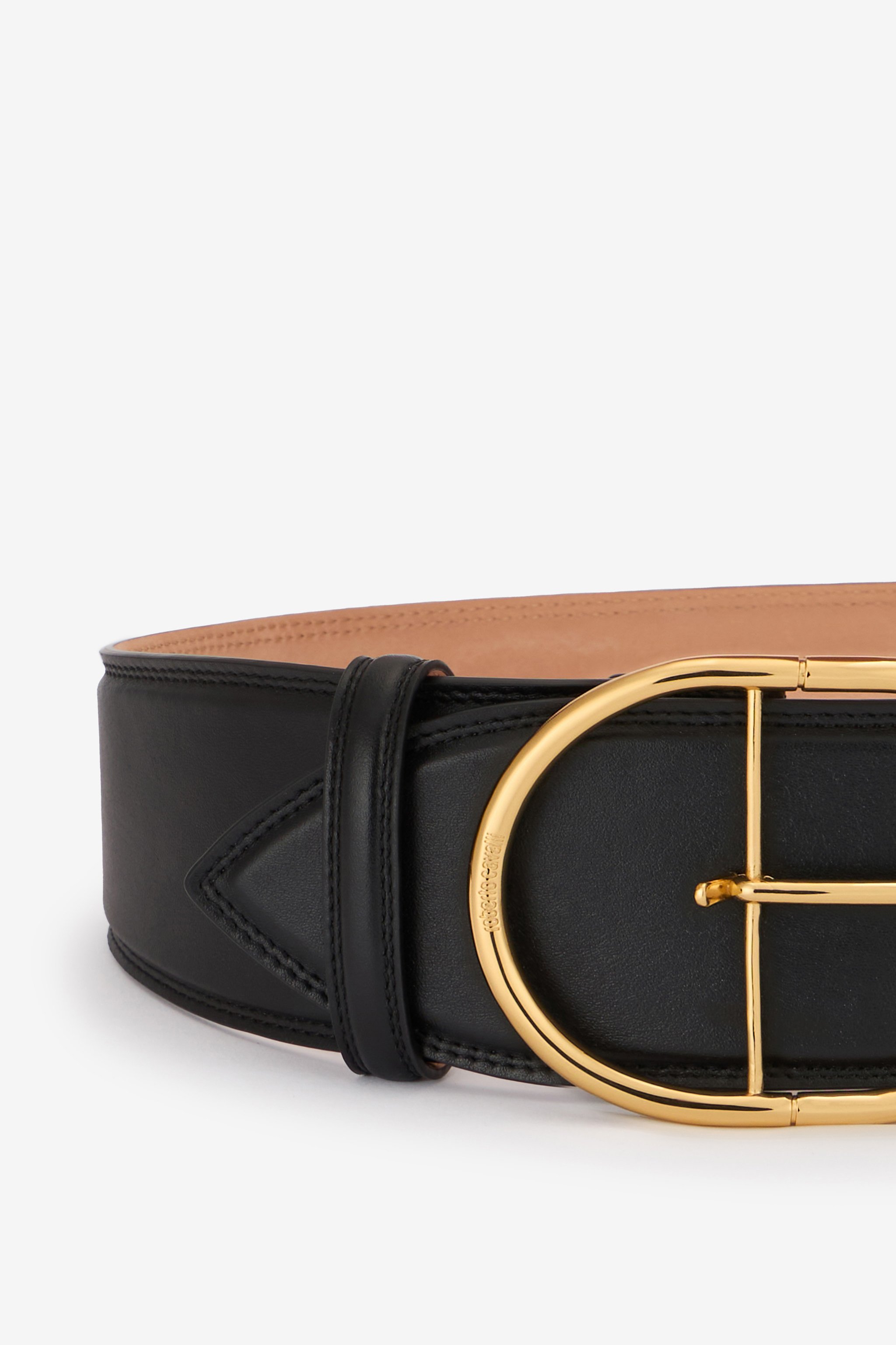 Shop Roberto Cavalli Shaped Leather Belt In Black