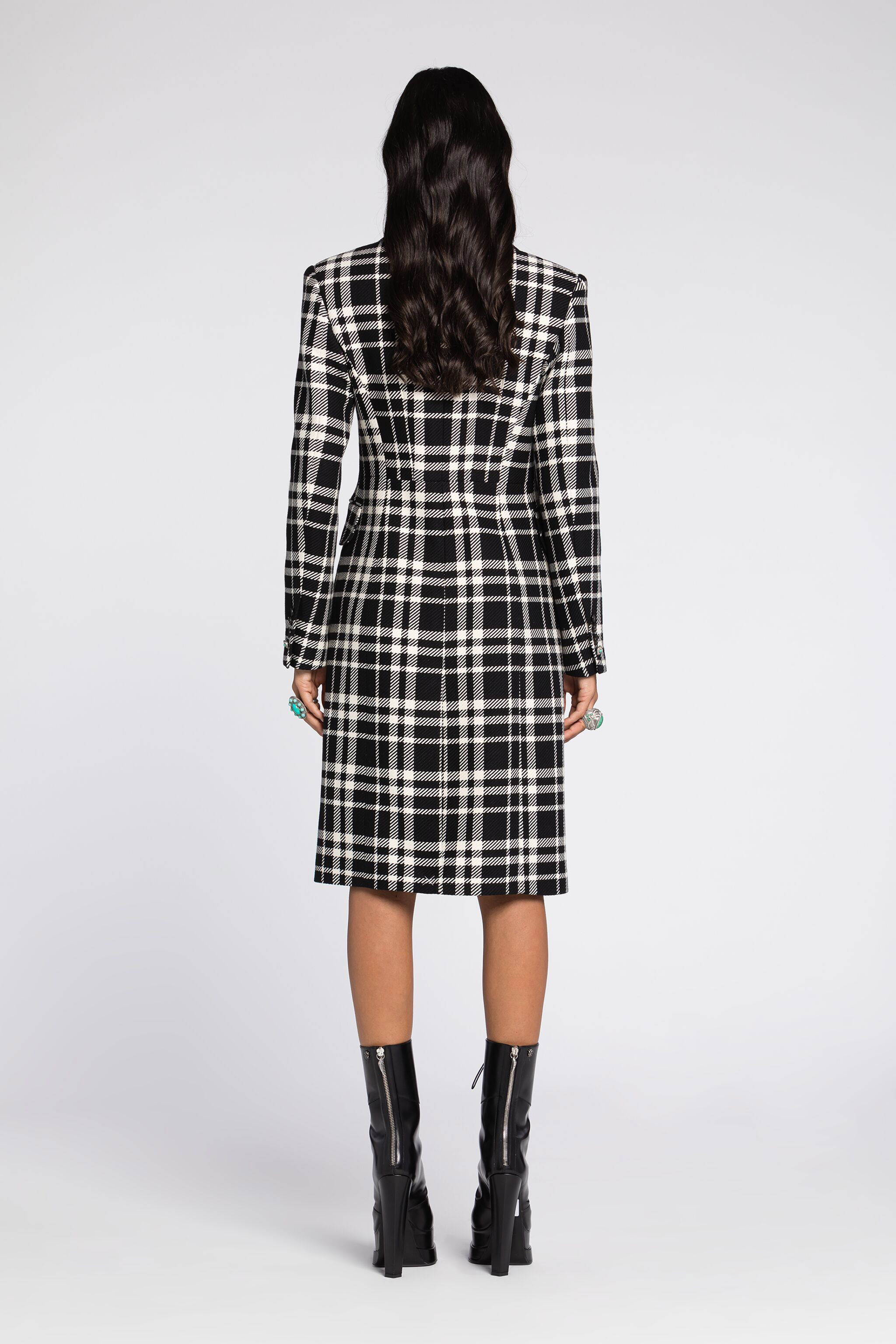 Roberto Cavalli Checked Single-breasted Coat In Black/white