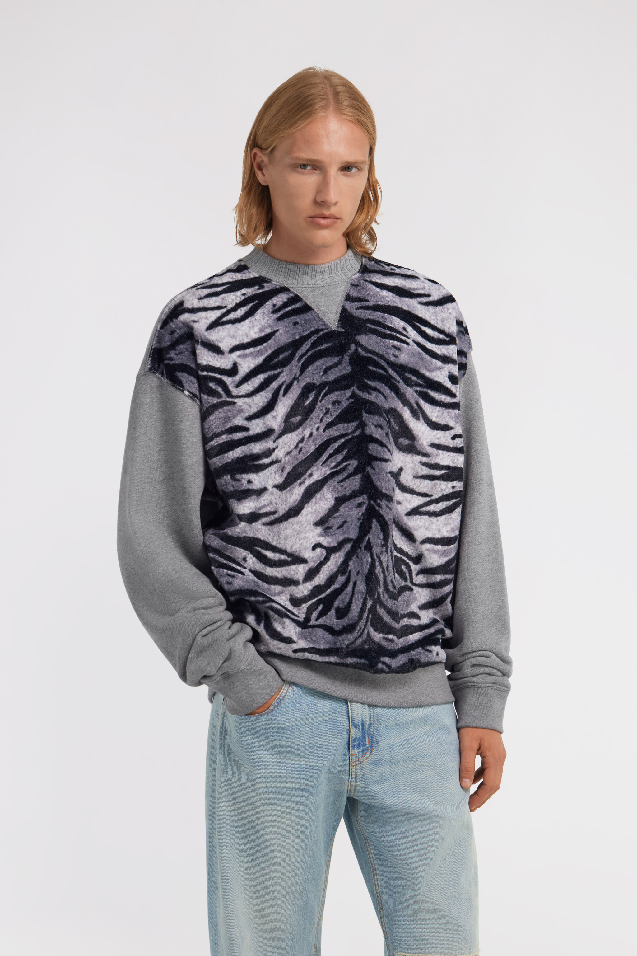 Roberto Cavalli Zebra Print Sweatshirt In Gray