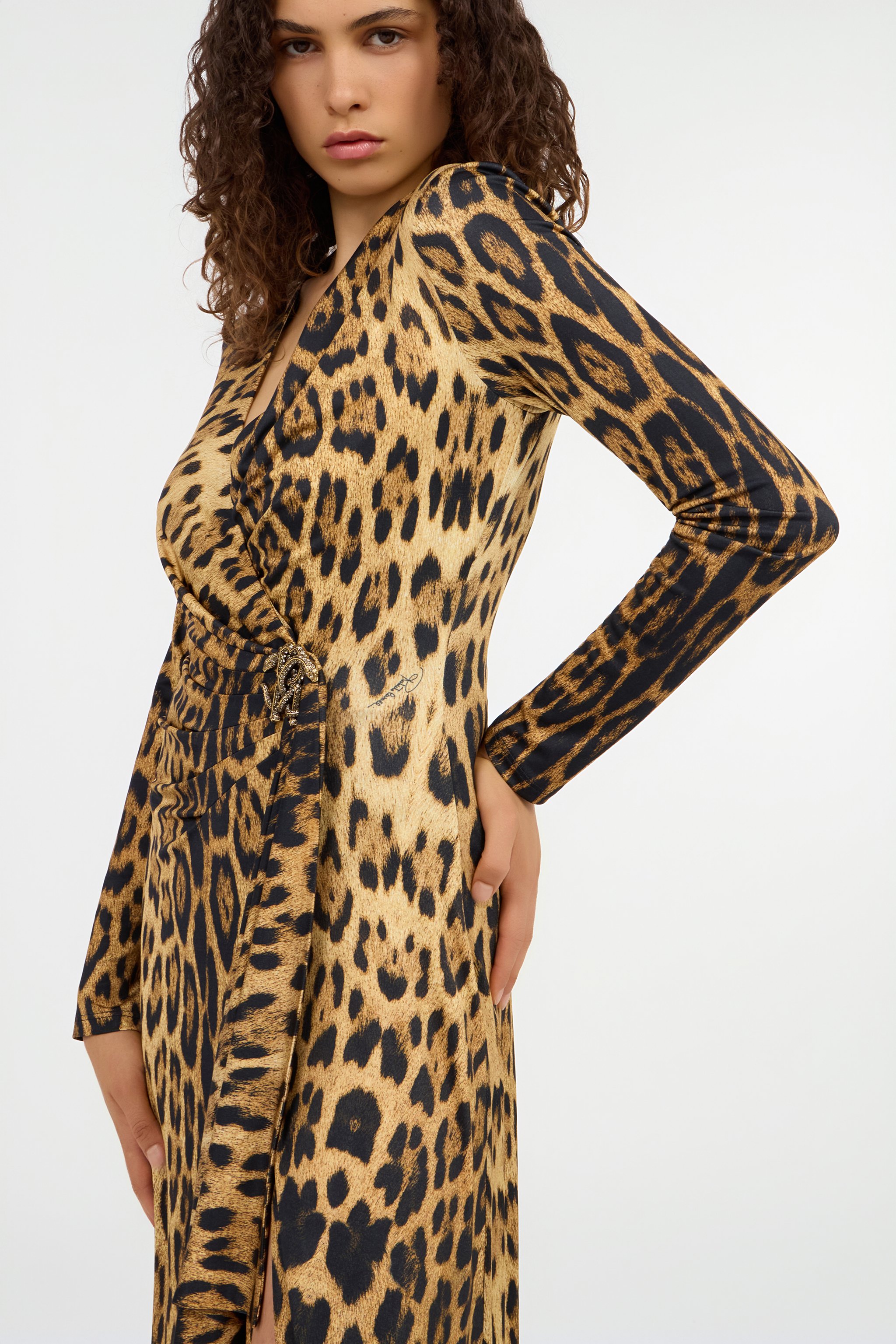 Jaguar Skin Print Wrap Midi Dress