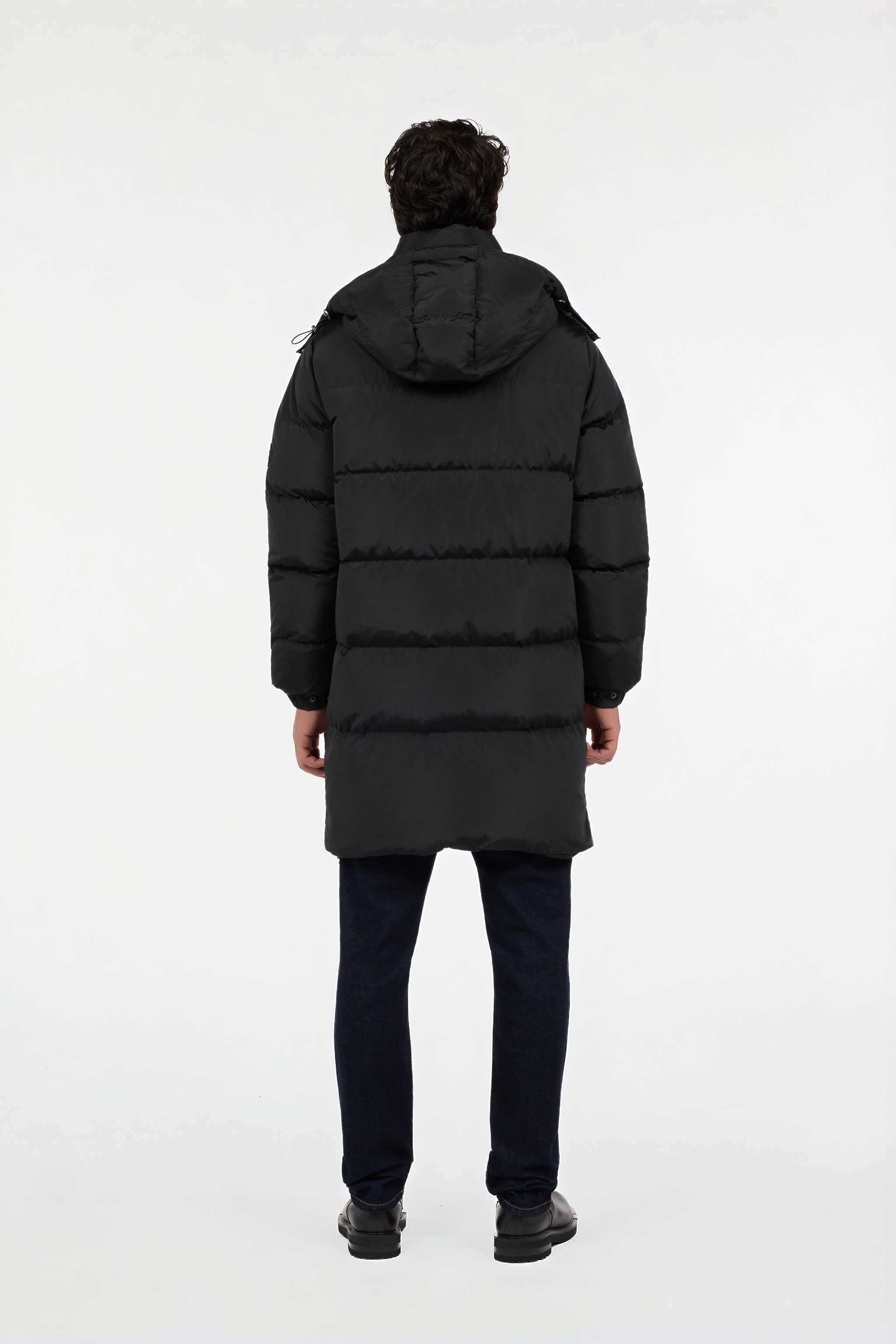 Long black down jacket with hood