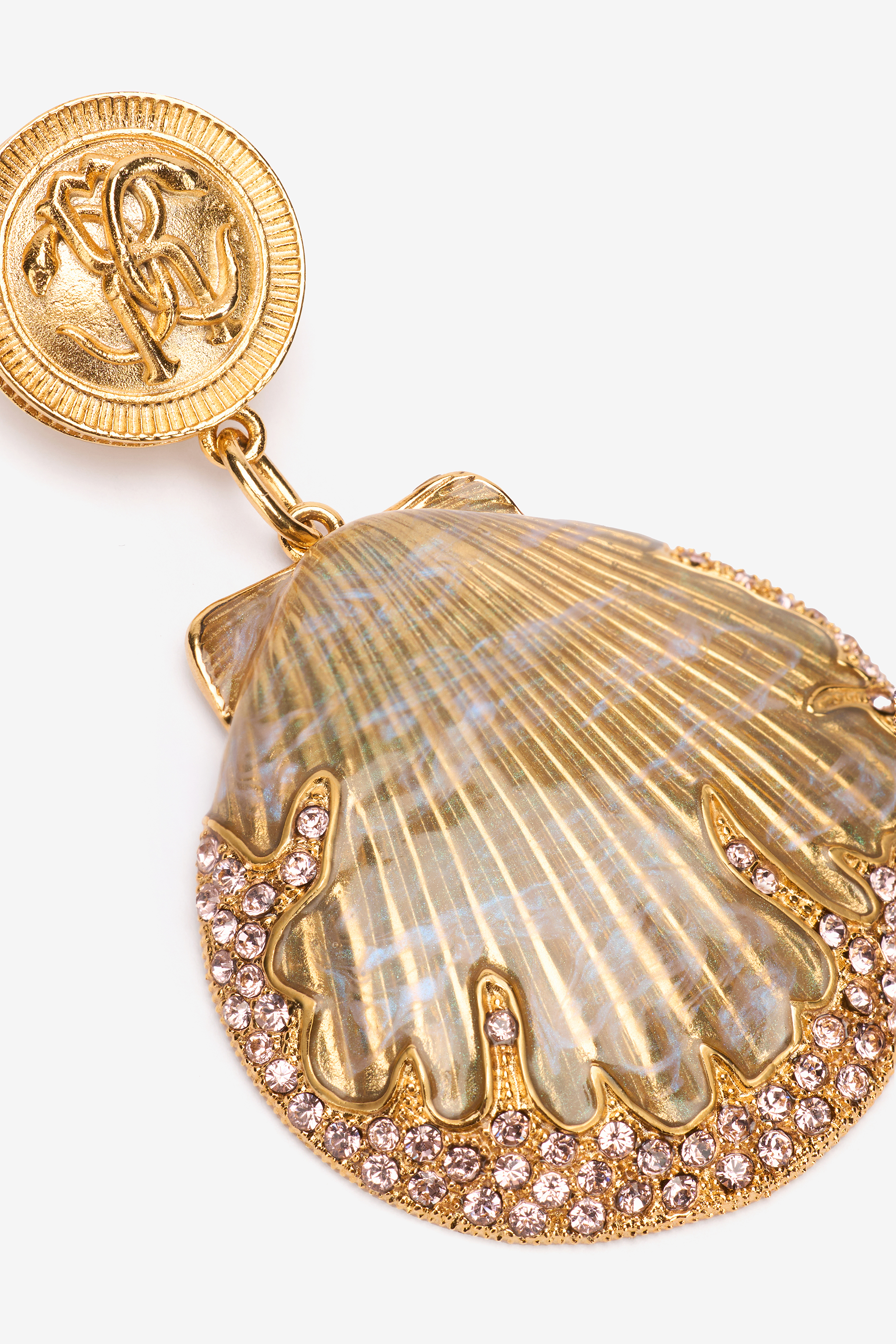 Roberto Cavalli Shell Drop Earrings In Gold