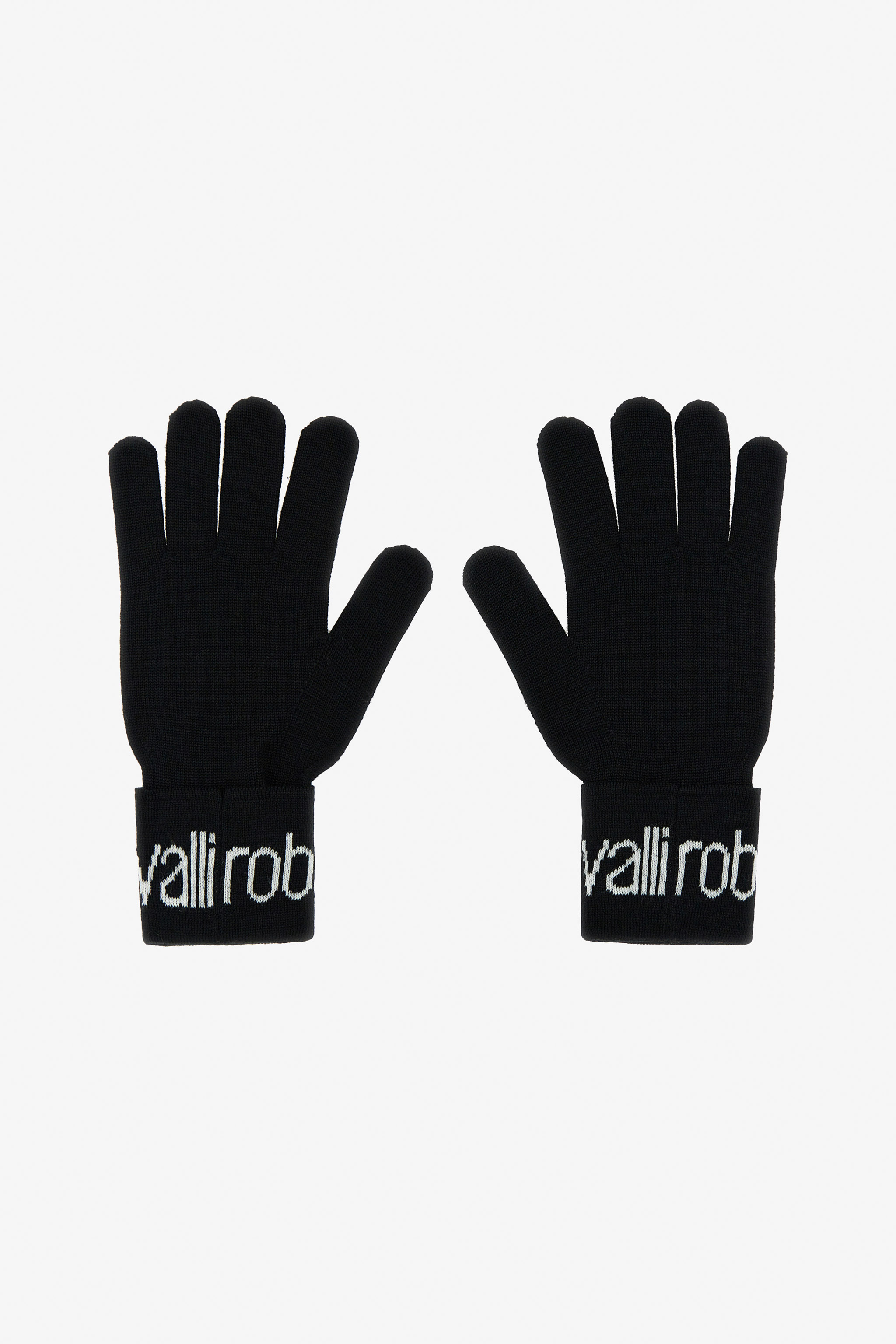 Roberto Cavalli Women's Black Wool Blend Gloves With Logo