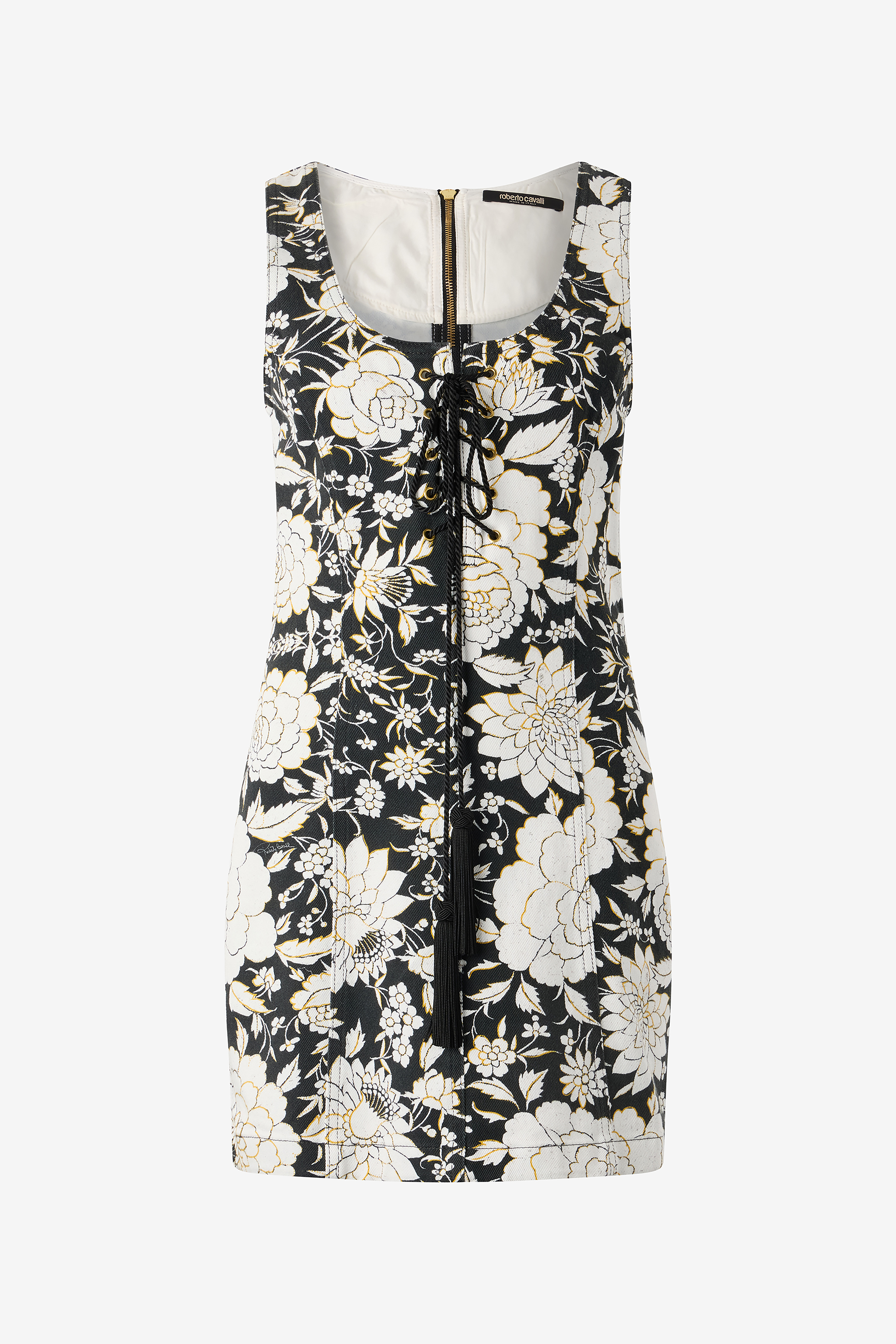 Roberto Cavalli Women's Black/White Mini Dress With All-Over Floral Print