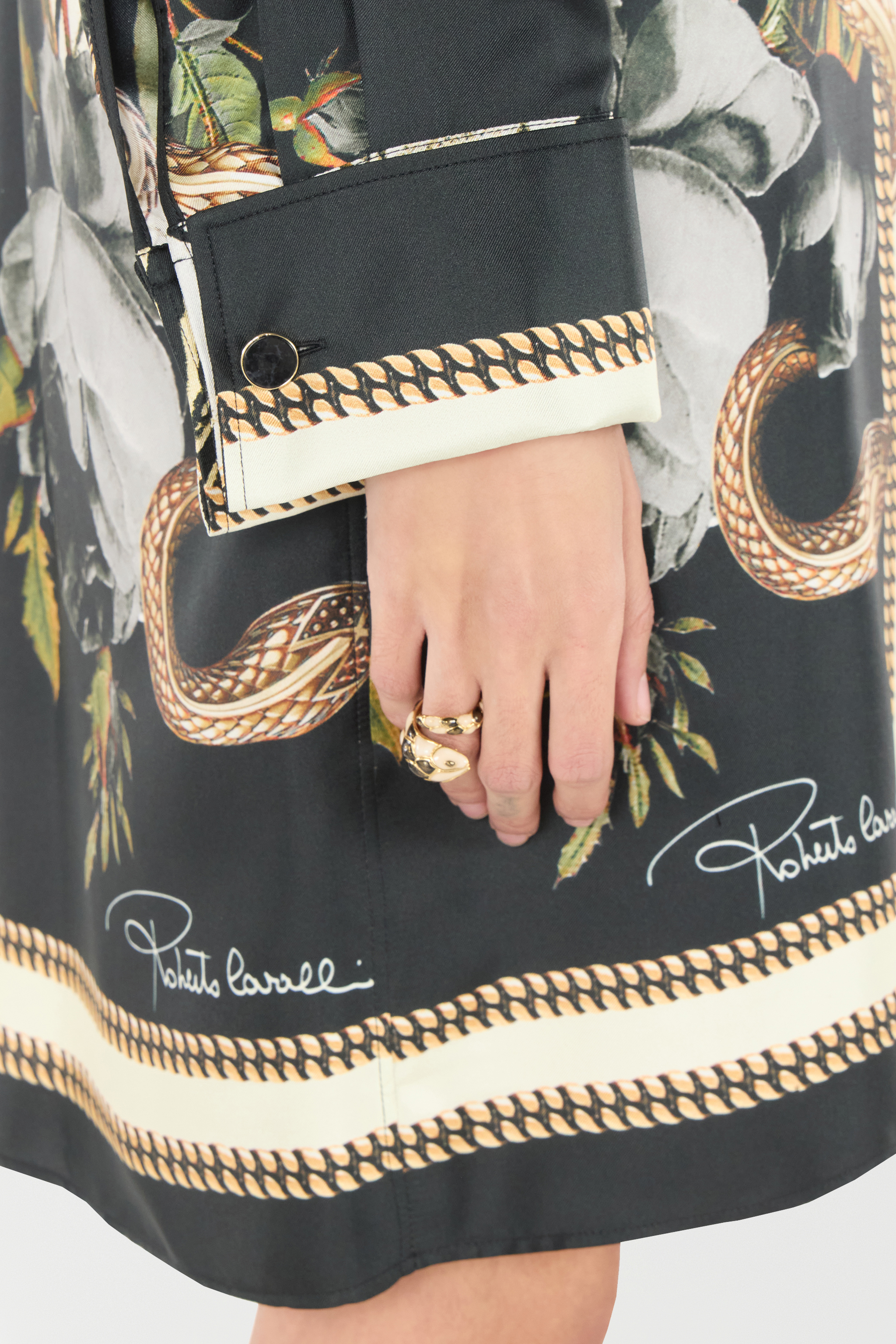 Roberto Cavalli Long Shirt With Zebra And Snake Print In Black