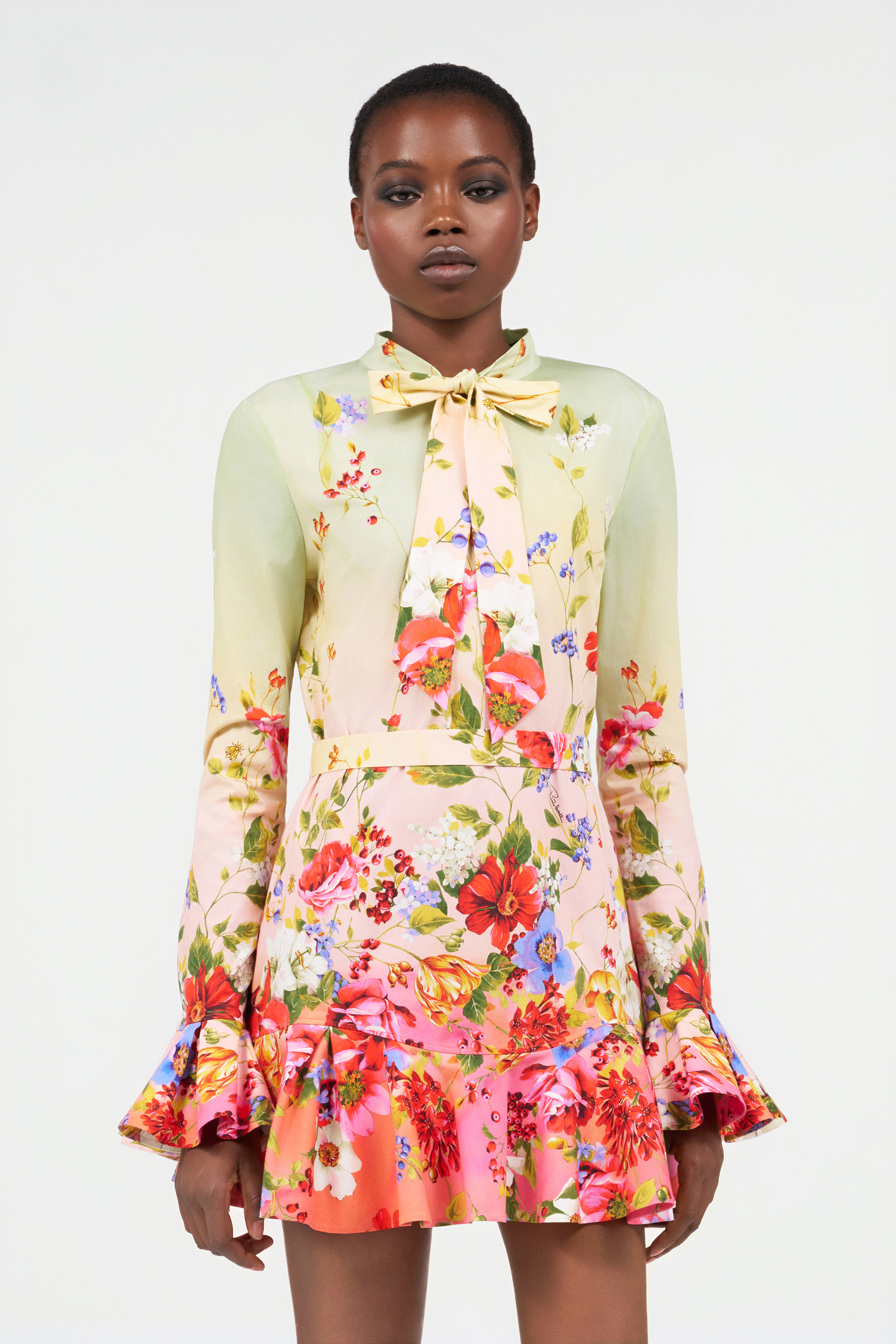 Roberto Cavalli Green Fuchsia Cotton Elastane Dress In Multi