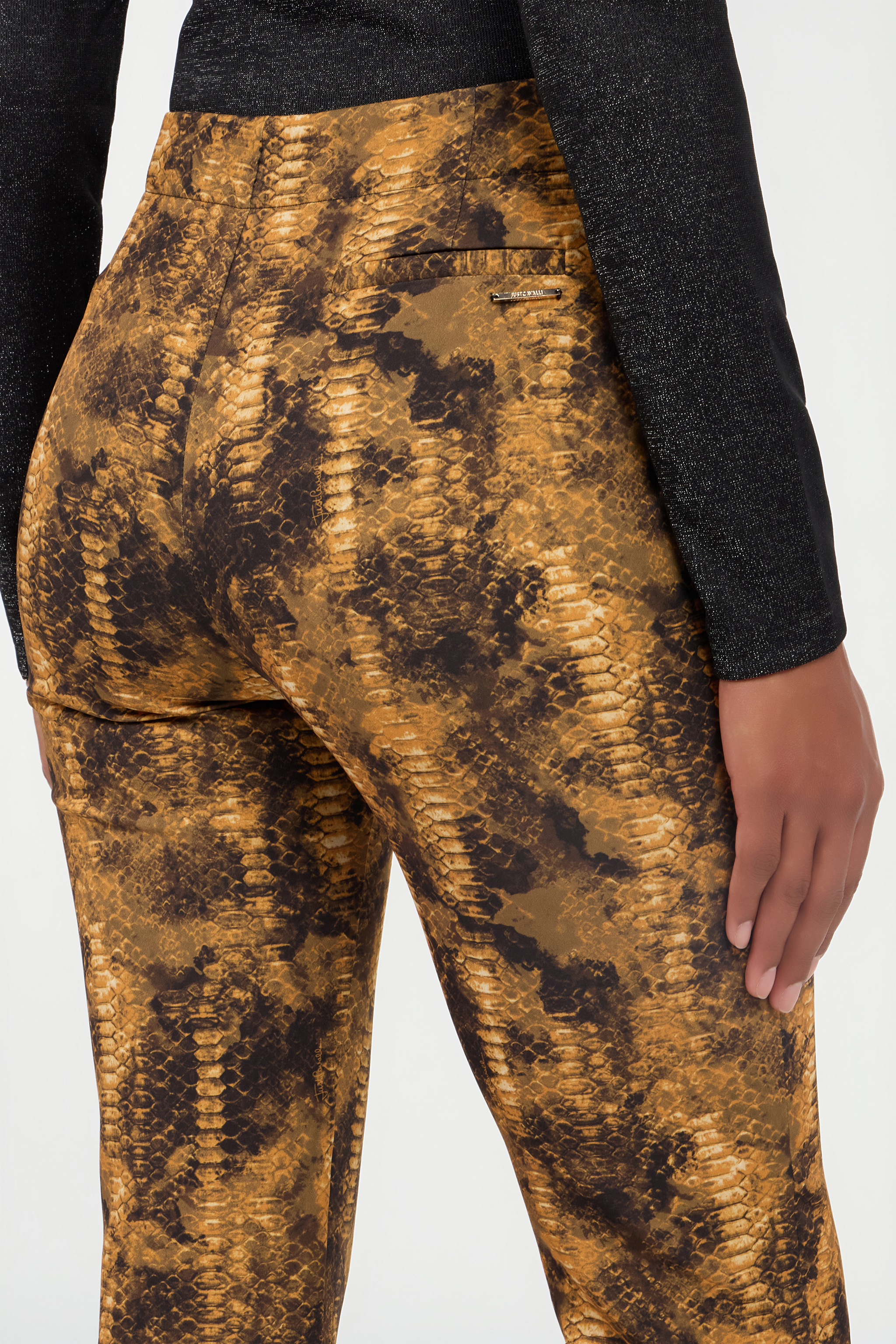 Roberto Cavalli Cobra Print Trousers In Brown