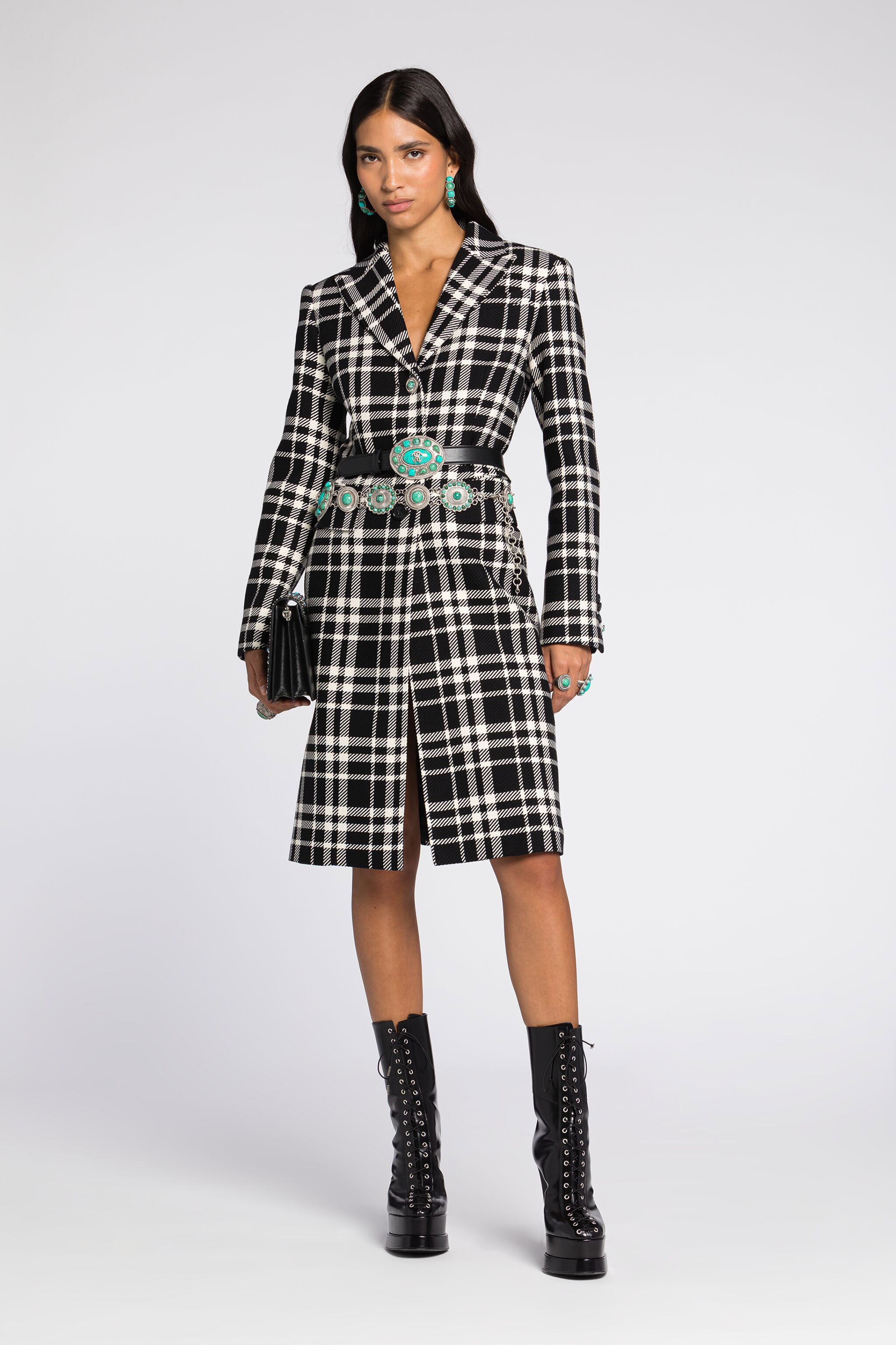 Roberto Cavalli Checked Single-breasted Coat In Black/white