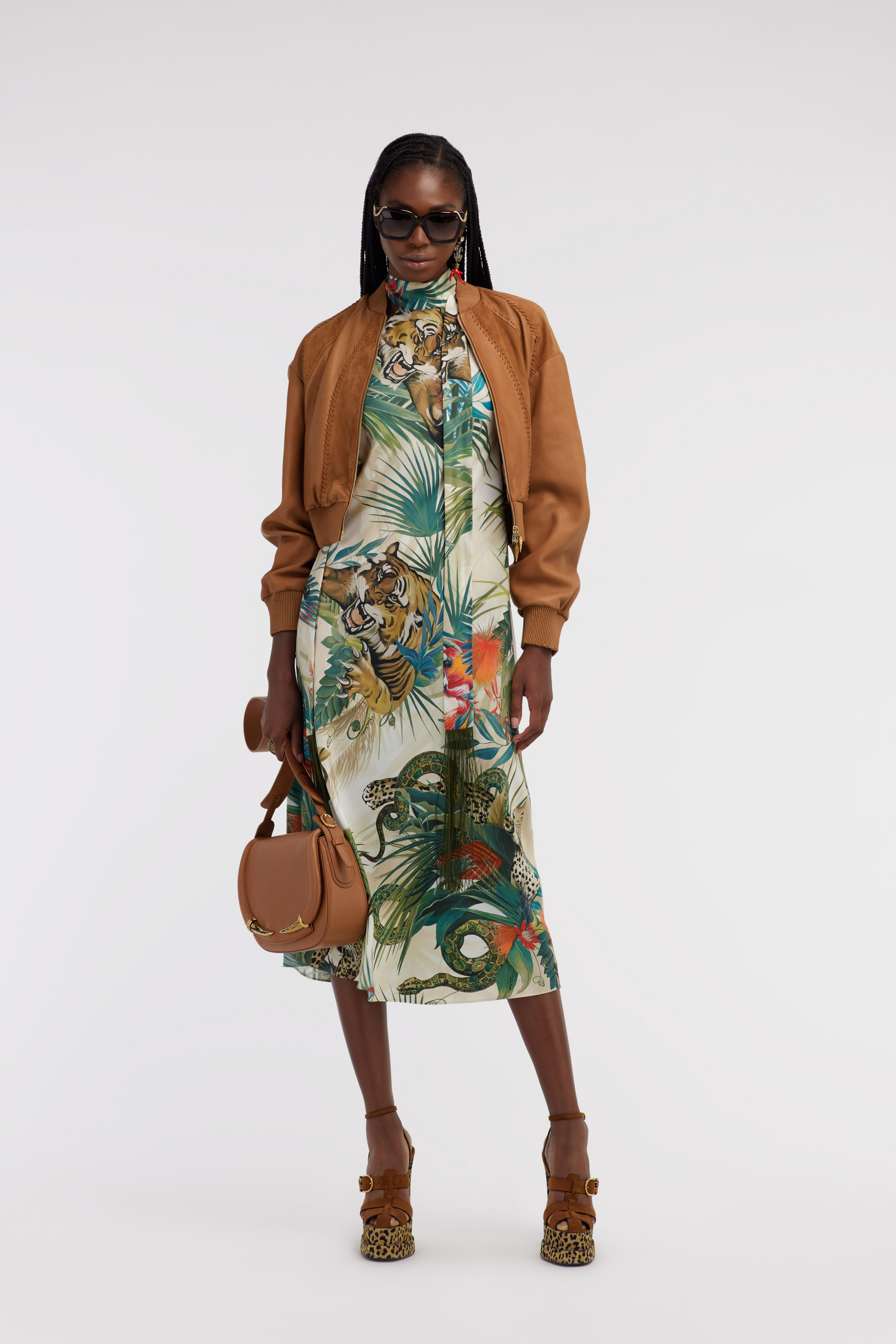 Roberto Cavalli Leather Bomber Jacket In Brown