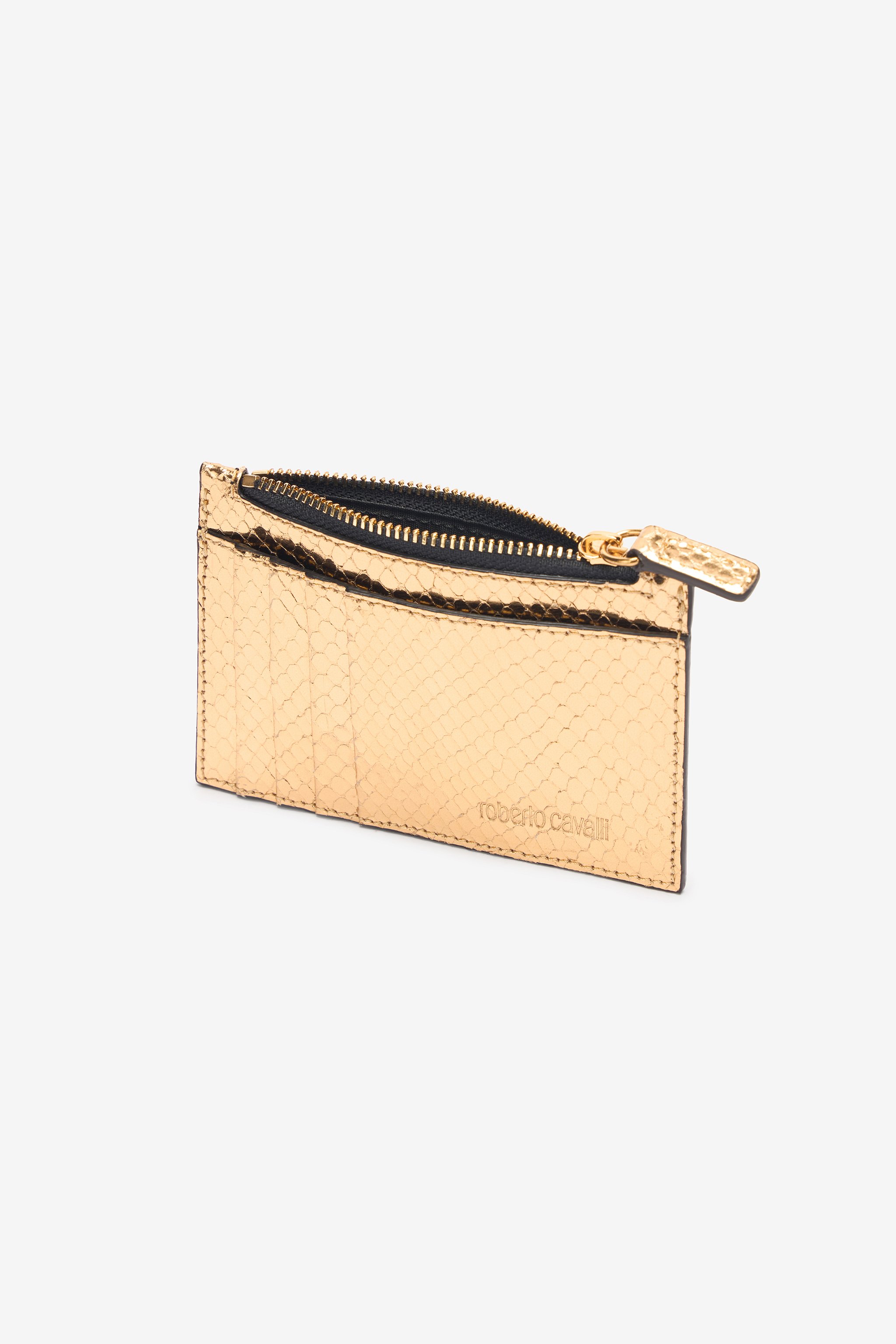 Roberto Cavalli Metallic Snake-scale Card Holder In Gold