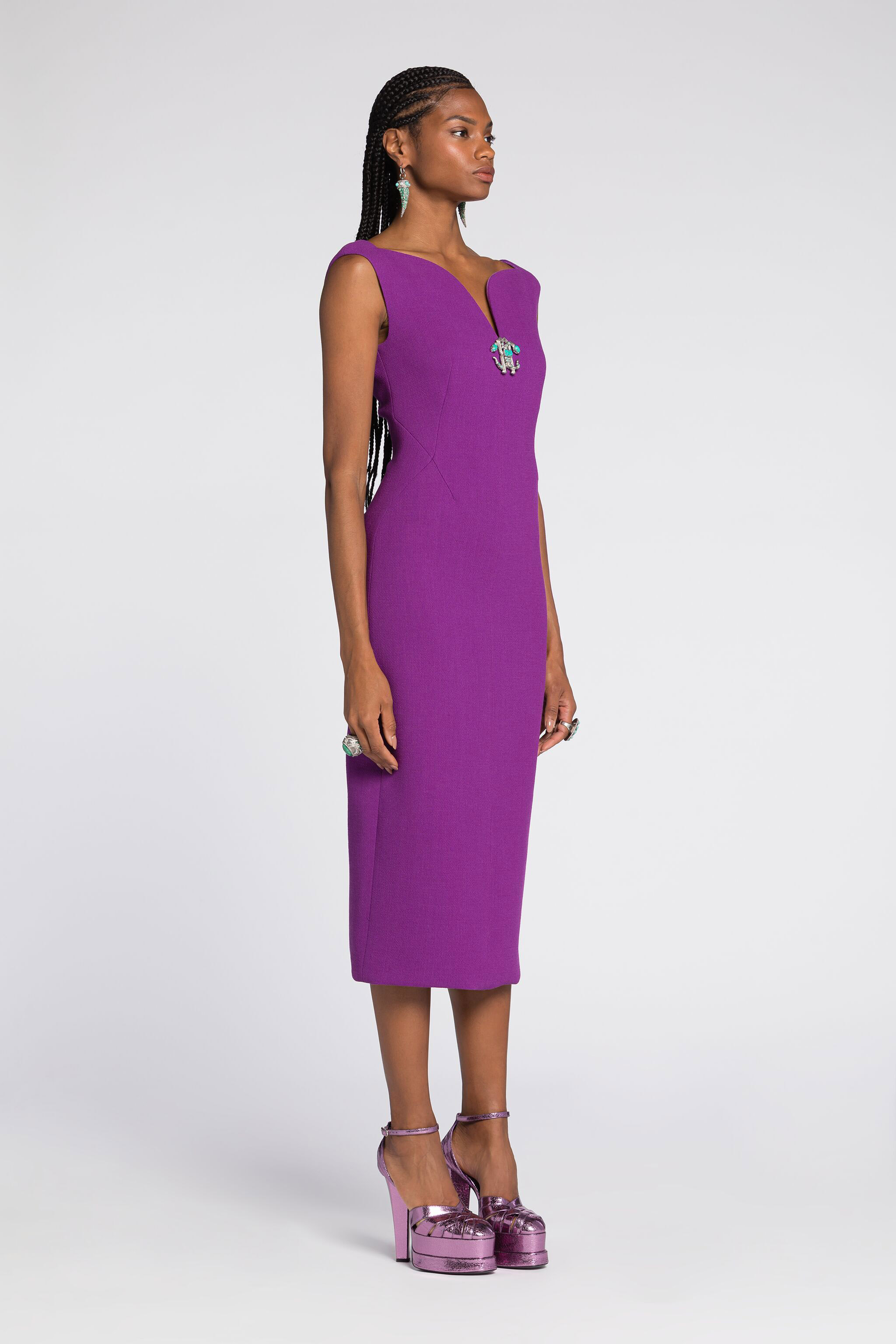Shop Roberto Cavalli Wollkleid Mit Spiegelschlange In Purple