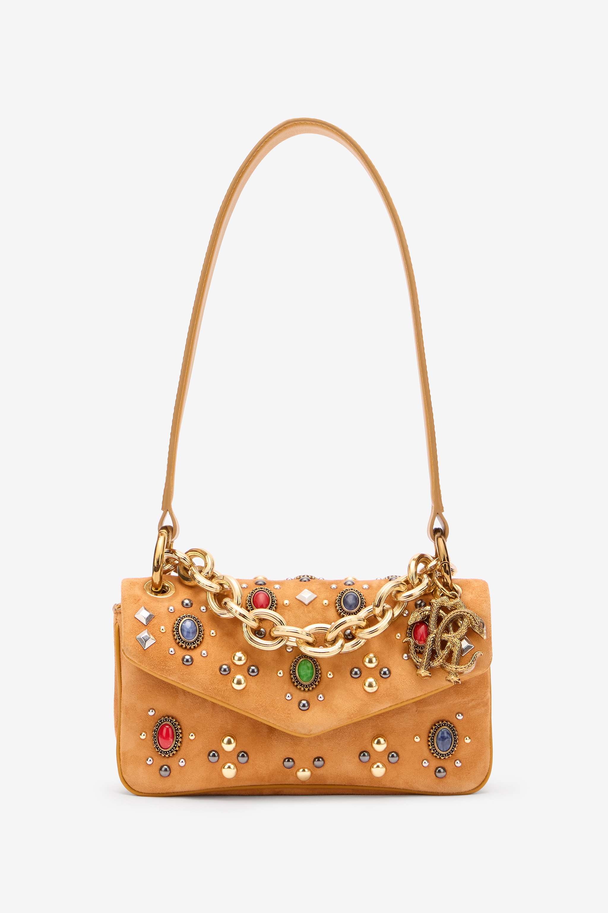 Roberto Cavalli Small Bag With Stones And Chain In Yellow