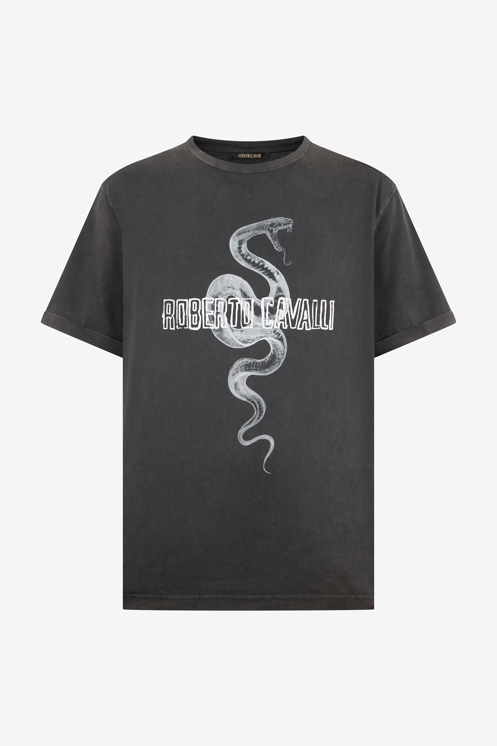 Grey T-Shirt With Snake Logo Print