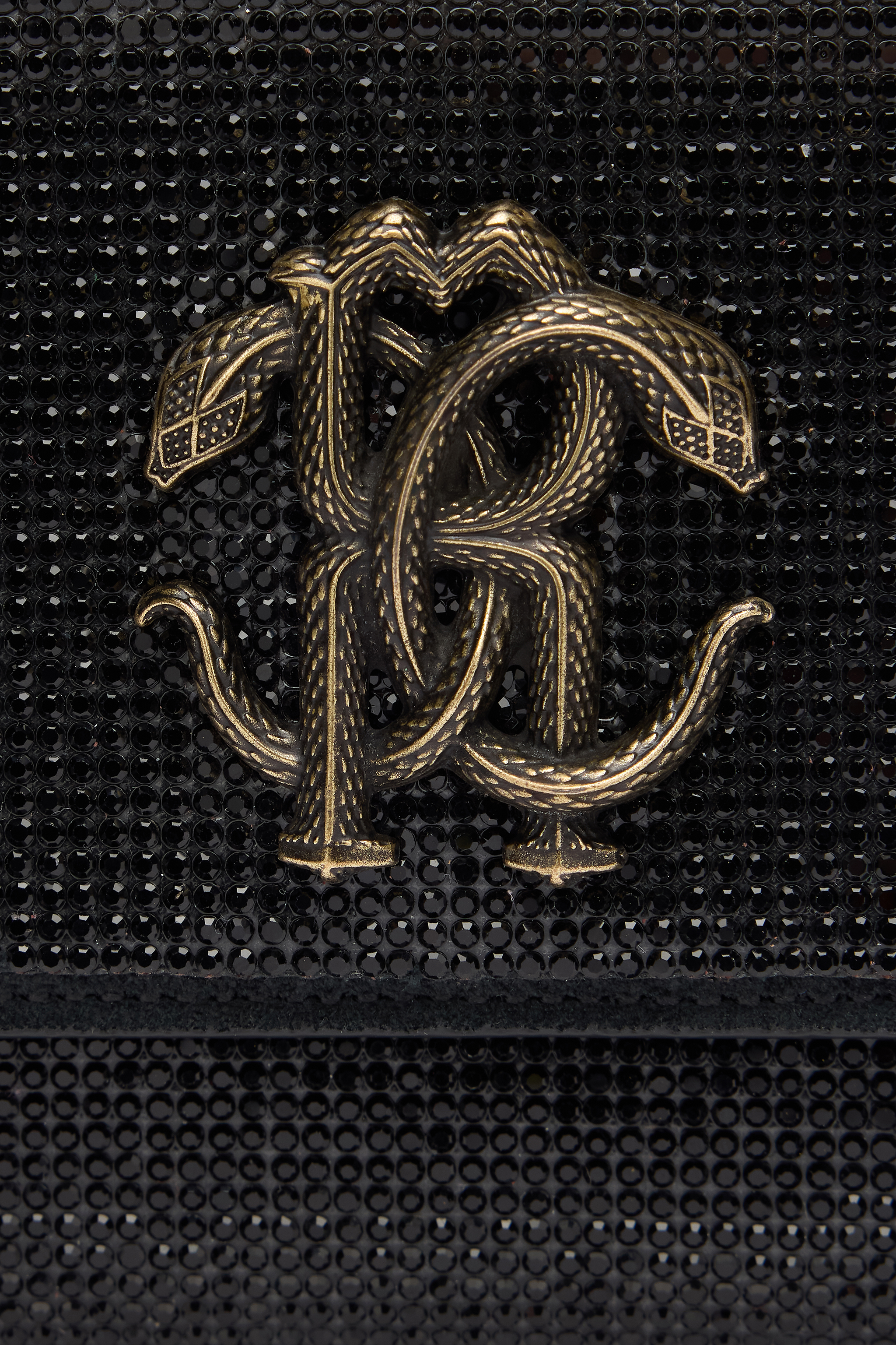 Shop Roberto Cavalli Clutch With Crystals And Mirror Snake Monogram In Black