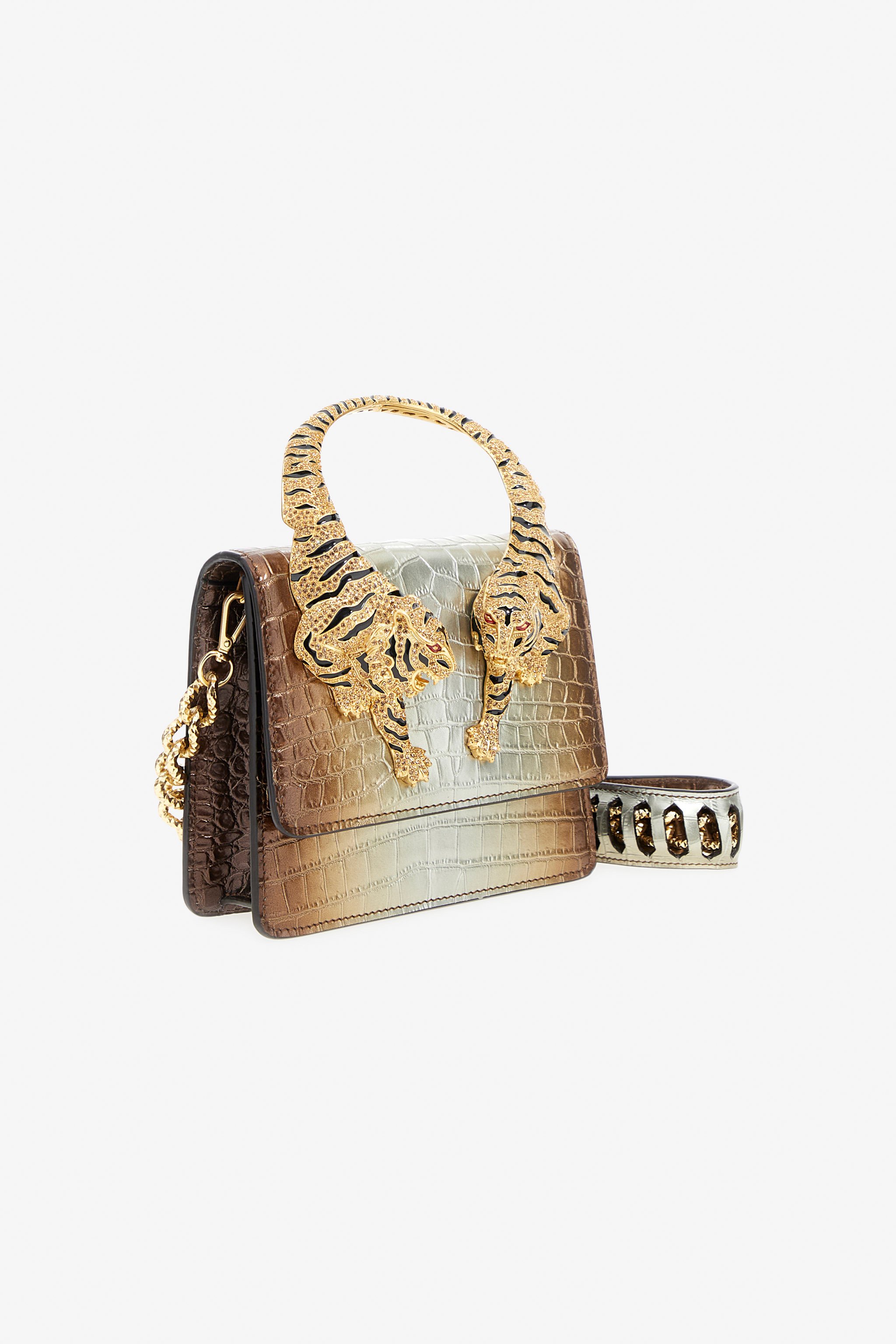 ROBERTO CAVALLI MEDIUM ROAR SHOULDER BAG WITH JEWEL TIGERS 