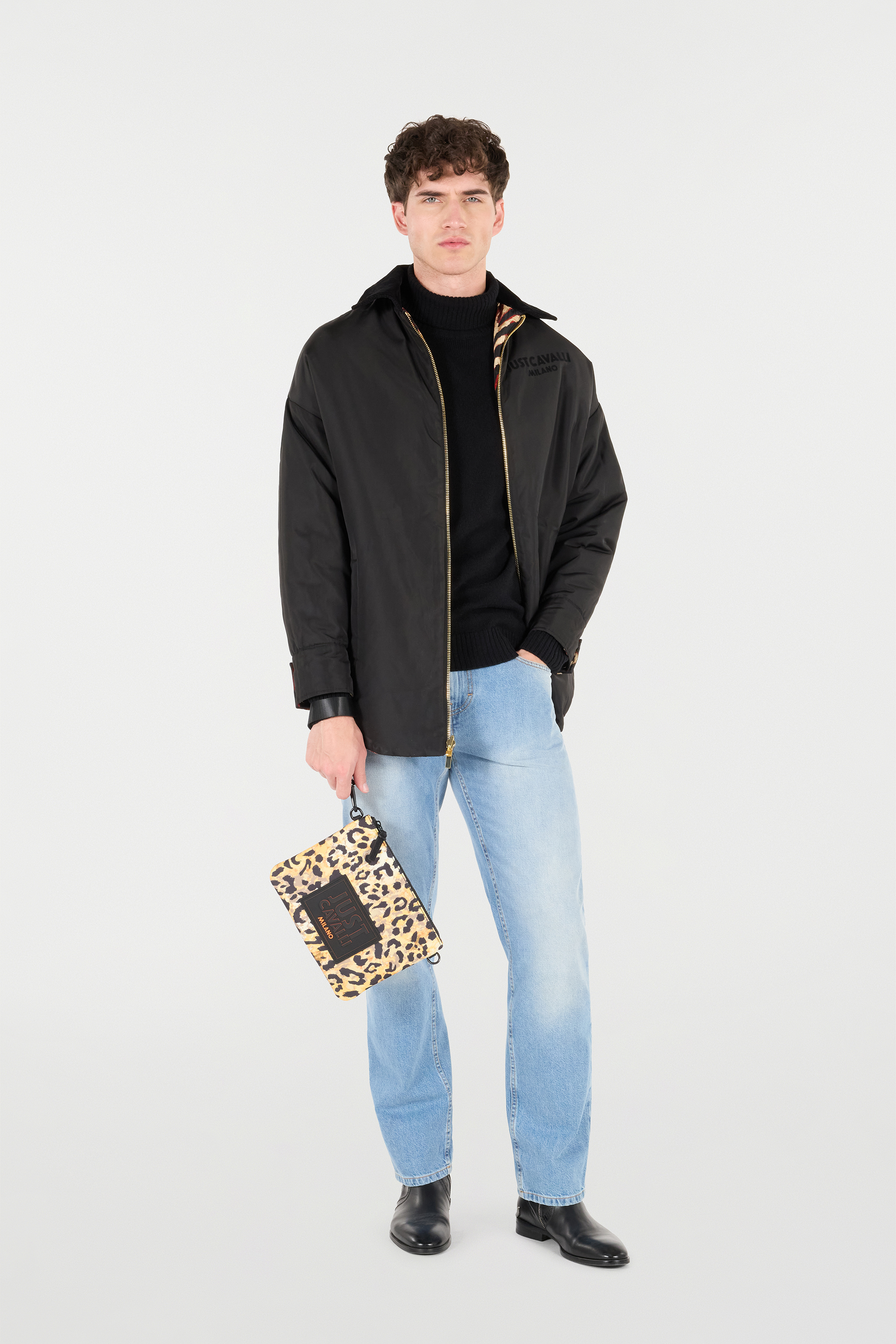 Roberto Cavalli Jacket With Zipper And All-over Print In Fuchsia