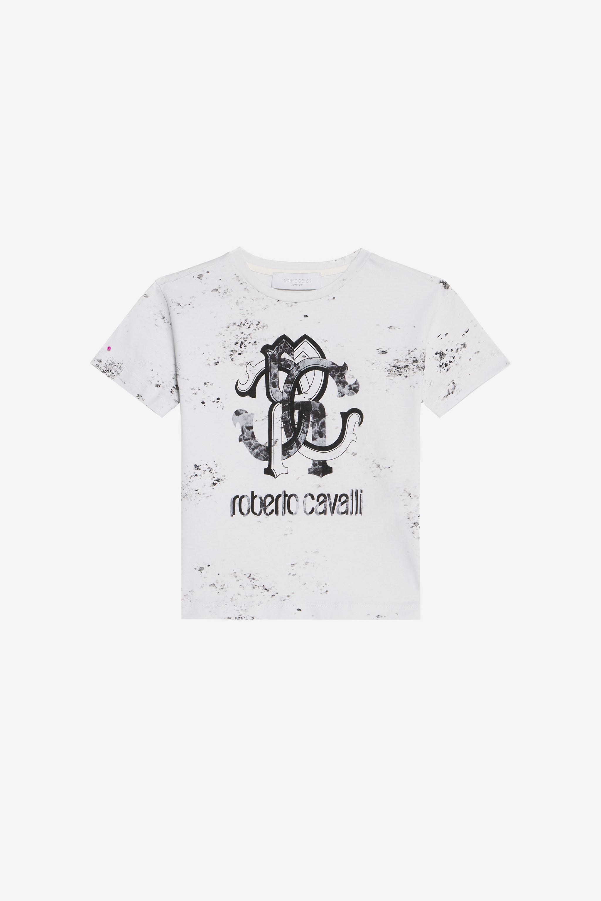 Roberto Cavalli , Kids Short Sleeve T-Shirts, Male, White, 8 Y | 128 Cm, Monogram Print T-Shirt - Image 2