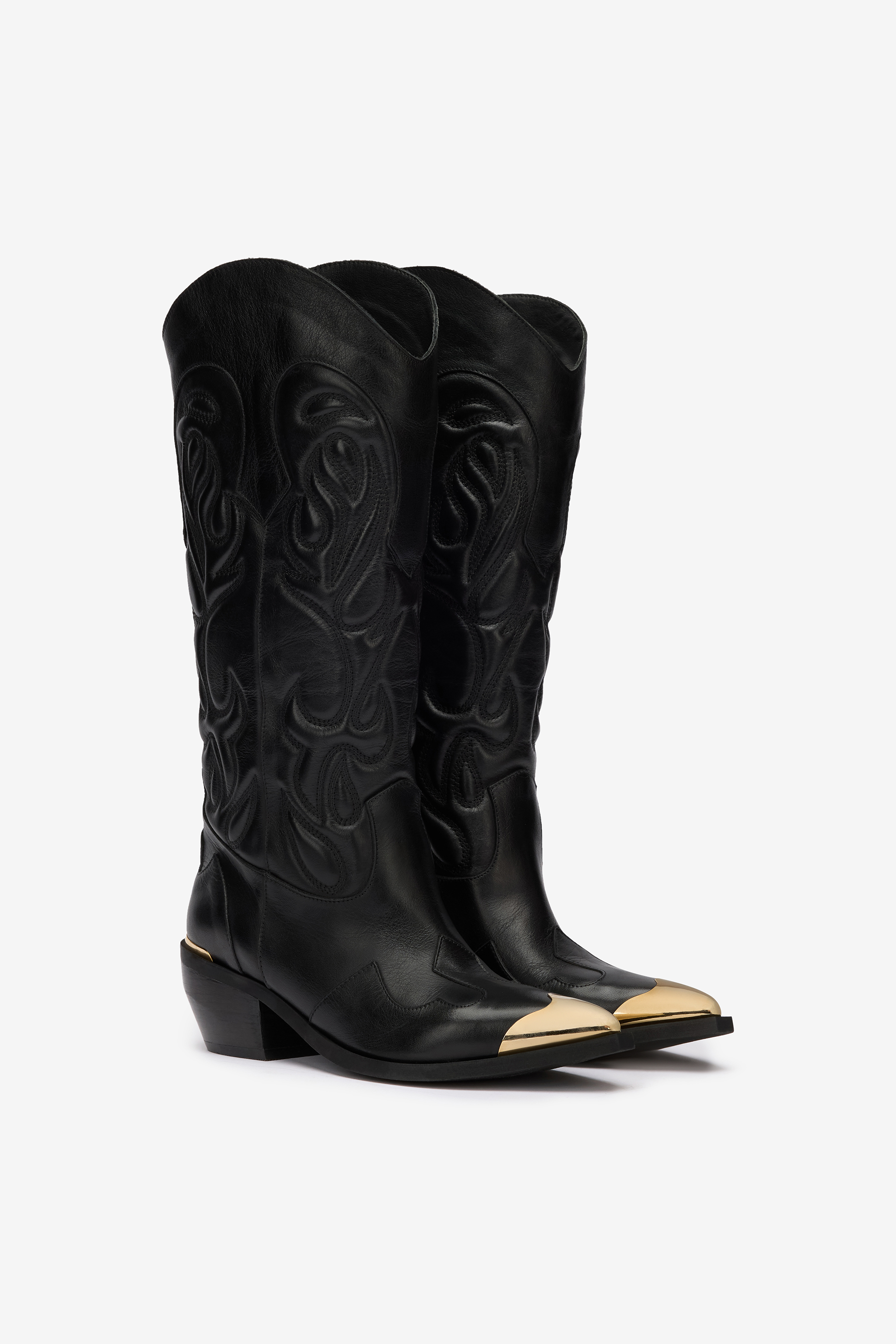 Roberto Cavalli Black Texan Boots In Multi