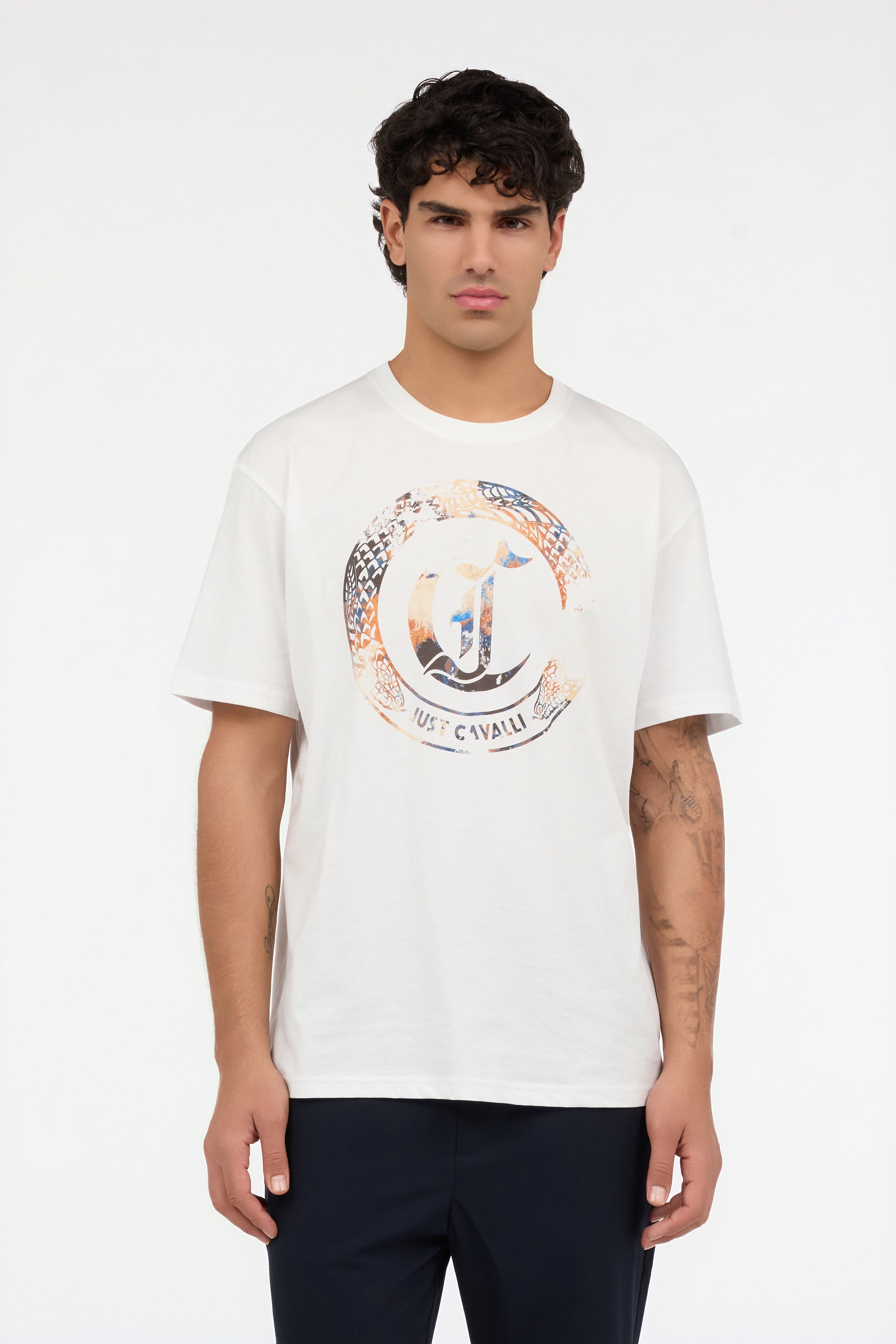 White T-Shirt with JC Monogram and Logo