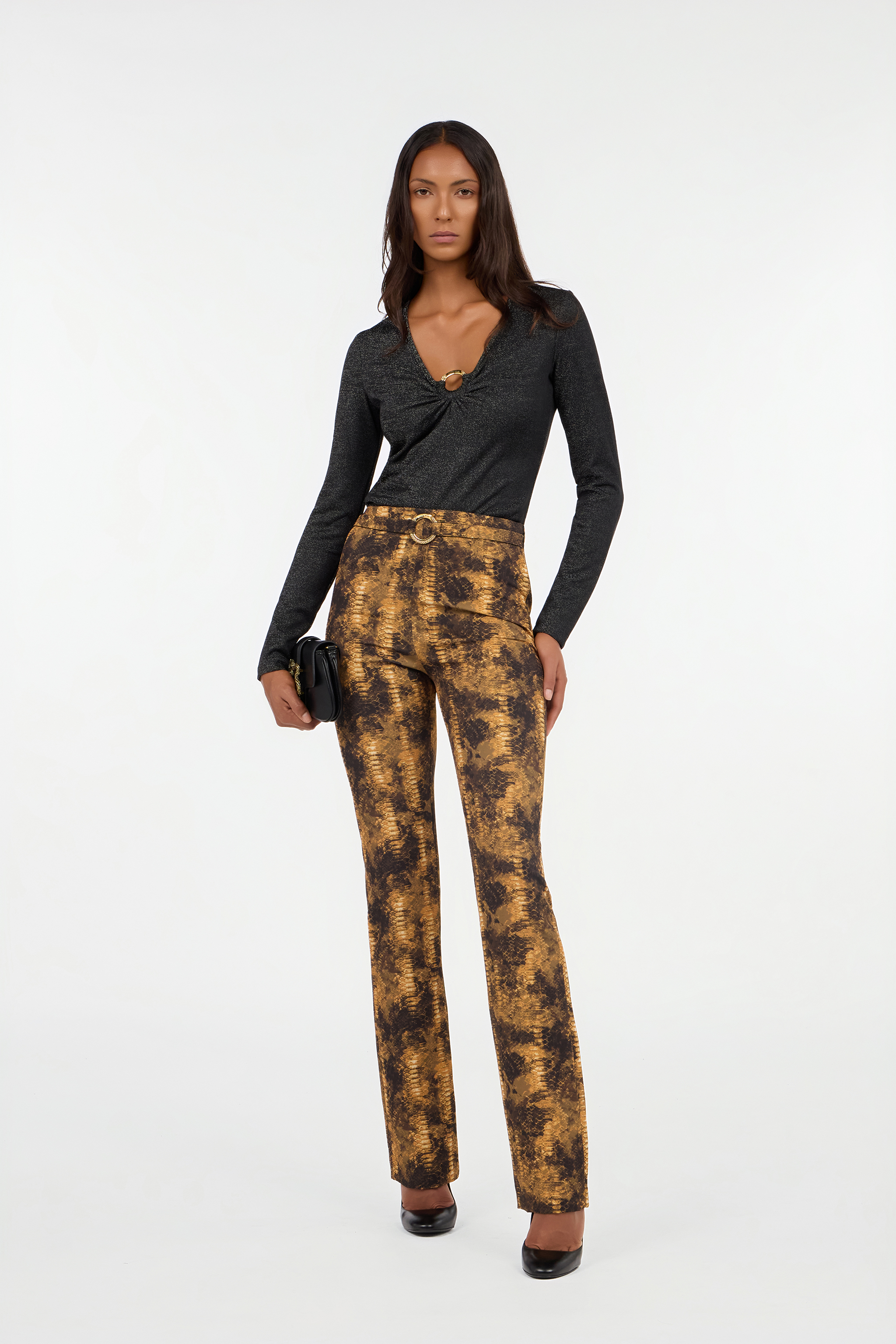 Roberto Cavalli Black Sweater With Glitter And Ring In Black